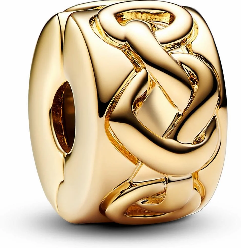 Pandora Moments Liebesknoten Clip aus Sterling Silber mit vergoldeter Metalllegierung und künstlichem Kristall, Kompatibel mit Pandora Moments Armbänder, 768035C00