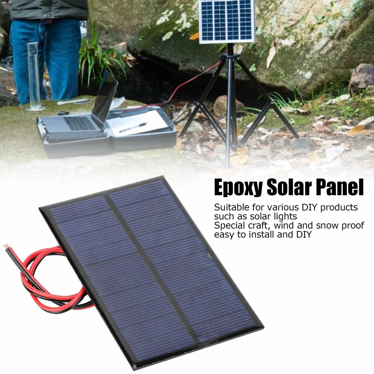 Mini Panel Słoneczny, 3 Sztuki Polysilicon 5V 1W 200mA 2mm Epoksydowy Panel Słoneczny 100x70+30cm Czerwona i Czarna Linia do Energii Słonecznej, DIY Home, Science Projects Toys