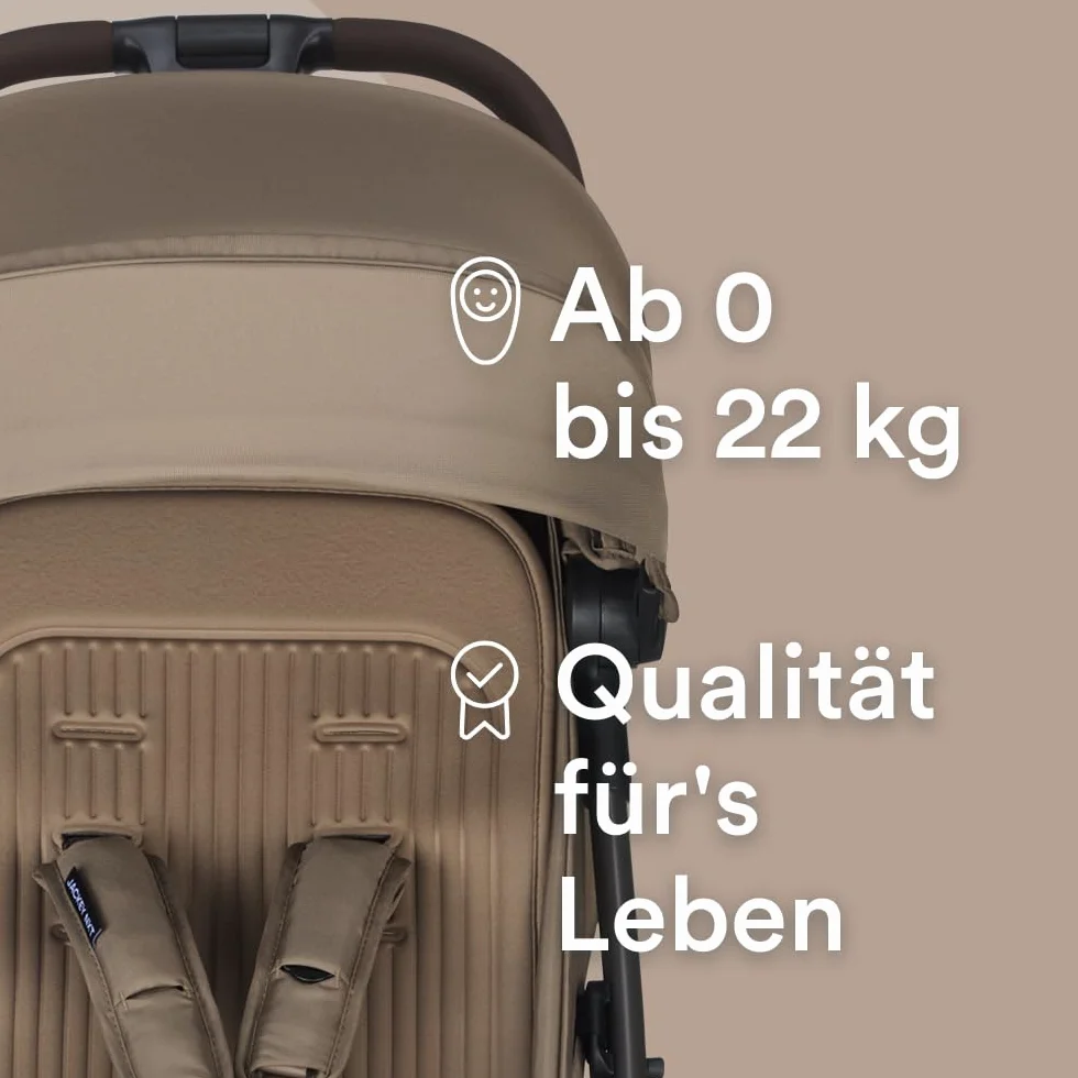 Easywalker JackeyNXT wózek dziecięcy 0-22 kg, lekki, automatycznie składany, kompatybilny z pokrowcem przeciwdeszczowym – brązowy Mocha