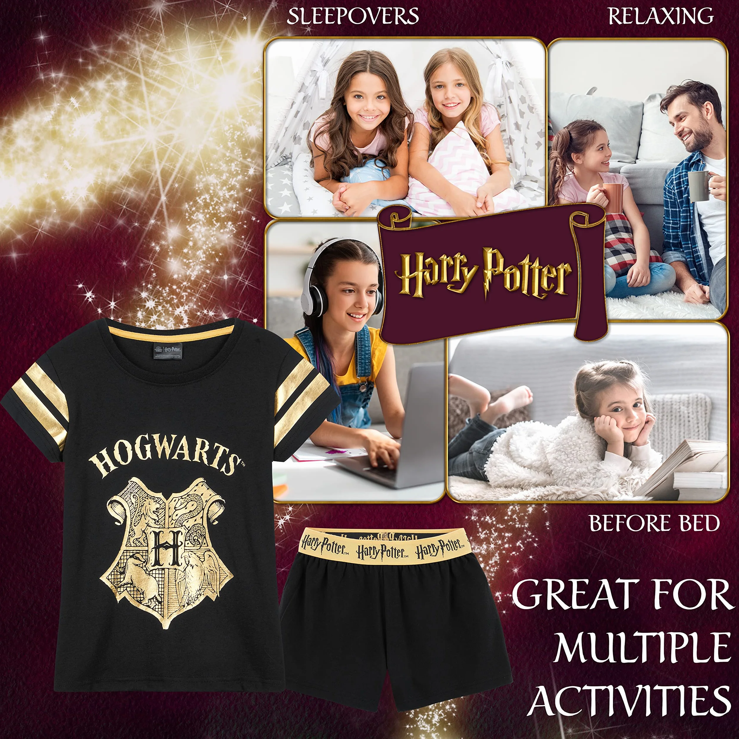 Harry Potter Piżama dla Dziewcząt 2-częściowa Krótka Bielizna Nocna Miękka Oddychająca Wiek 7-14 Lat