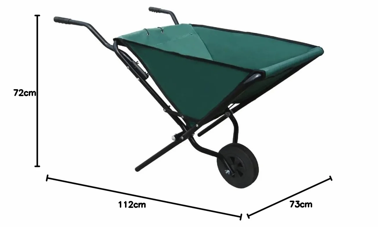 Składana taczka – składana taczka – wytrzymała rama stalowa – 112 cm x 72 cm x 73 cm – tkanina Oxford 600 D – wózek ogrodowy – możliwość zawieszenia – taczka przesuwna, zielona/czarna