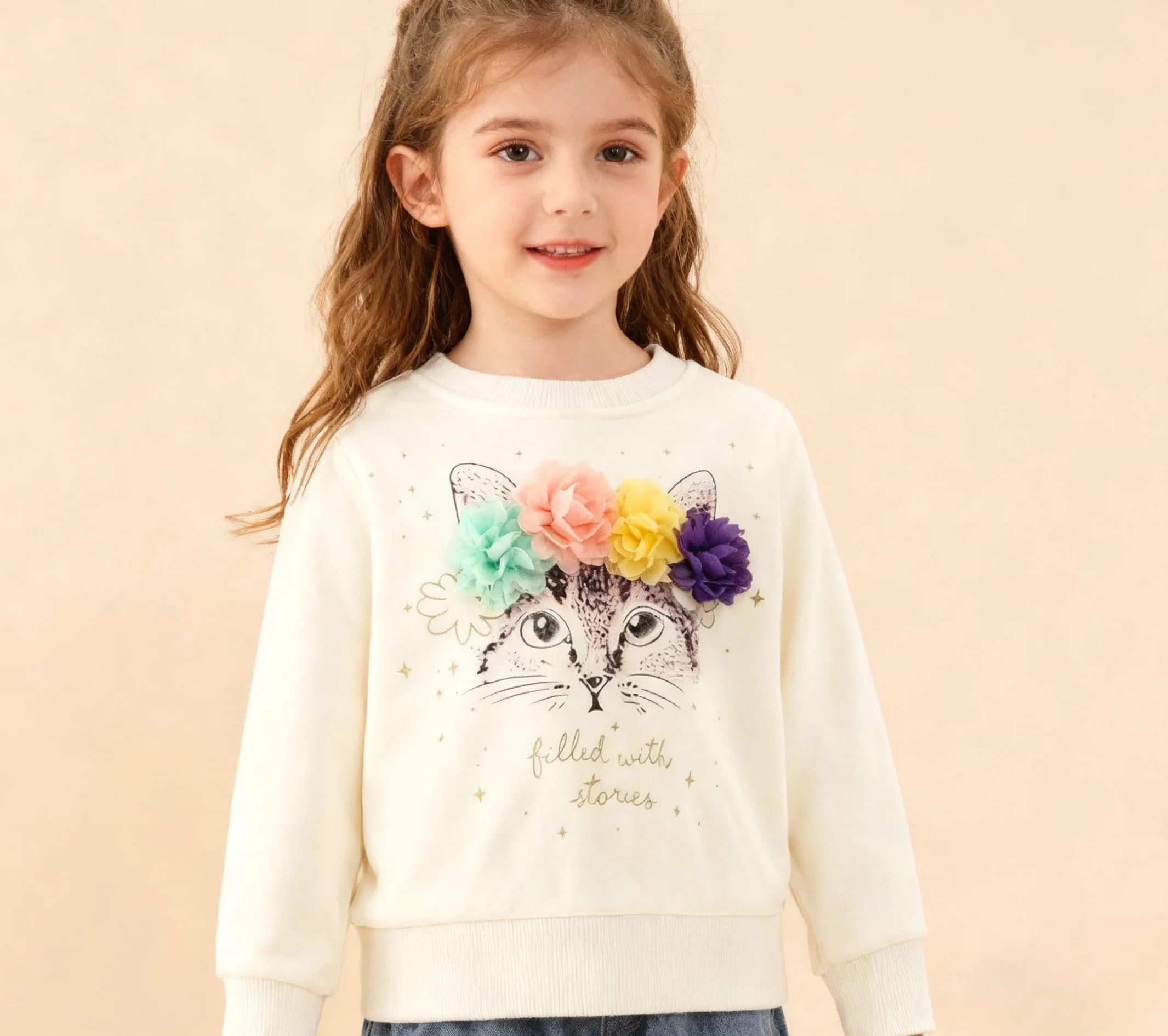 Bluza Dziewczęca Sweter dla Dzieci Uroczy Sweter z Kreskówek Dziewczynki Koszule z Długim Rękawem Wykonane z Bawełny w Wieku 2-7 Lat