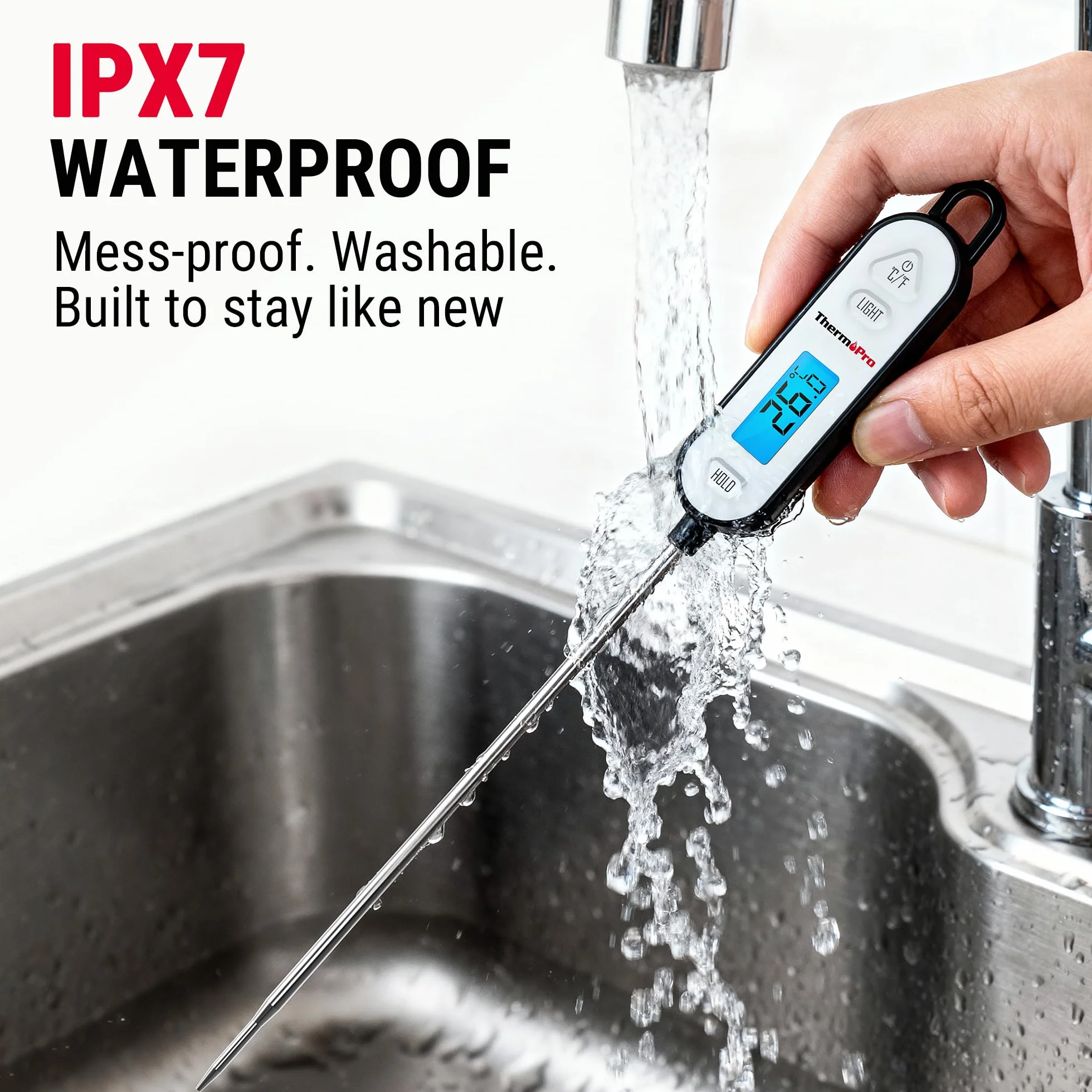 ThermoPro Cyfrowy termometr do mięsa ze składaną sondą, termometr do smażenia, do wędzenia, grilla, kuchni