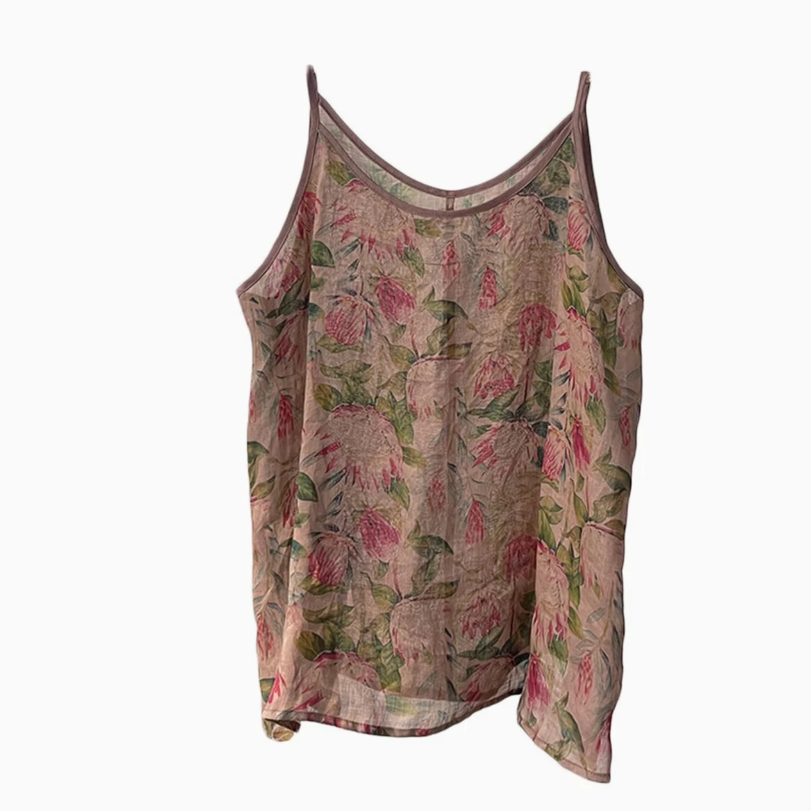 Damska koszulka Ramie Camisole Cami kwiatowy nadruk paski wsuwane topy koszulka bluzka tank shirt
