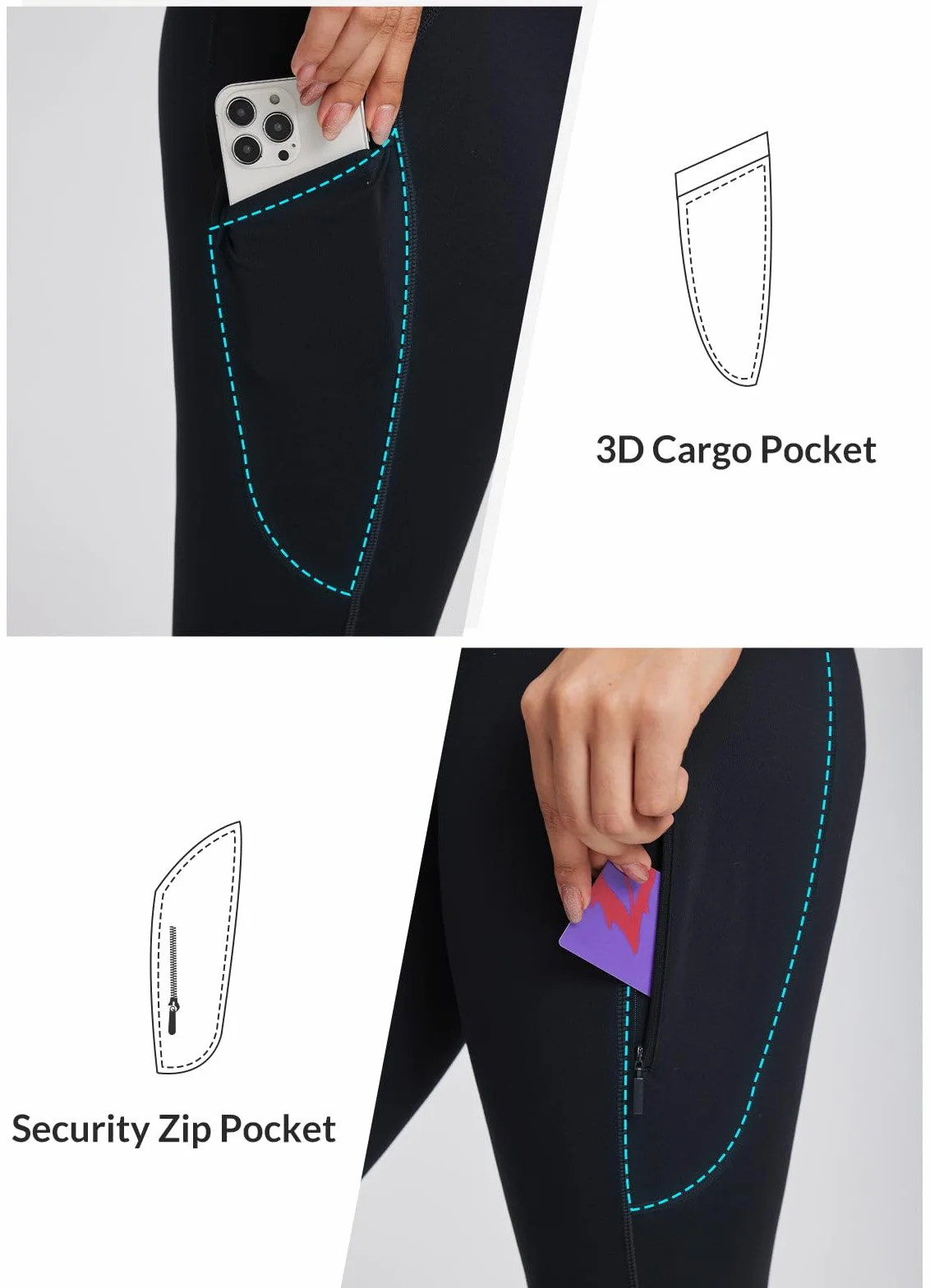 BALEAF Legginsy trekkingowe dla kobiet z 3 kieszeniami siłownia spodnie outdoorowe wysoka talia szybkoschnące