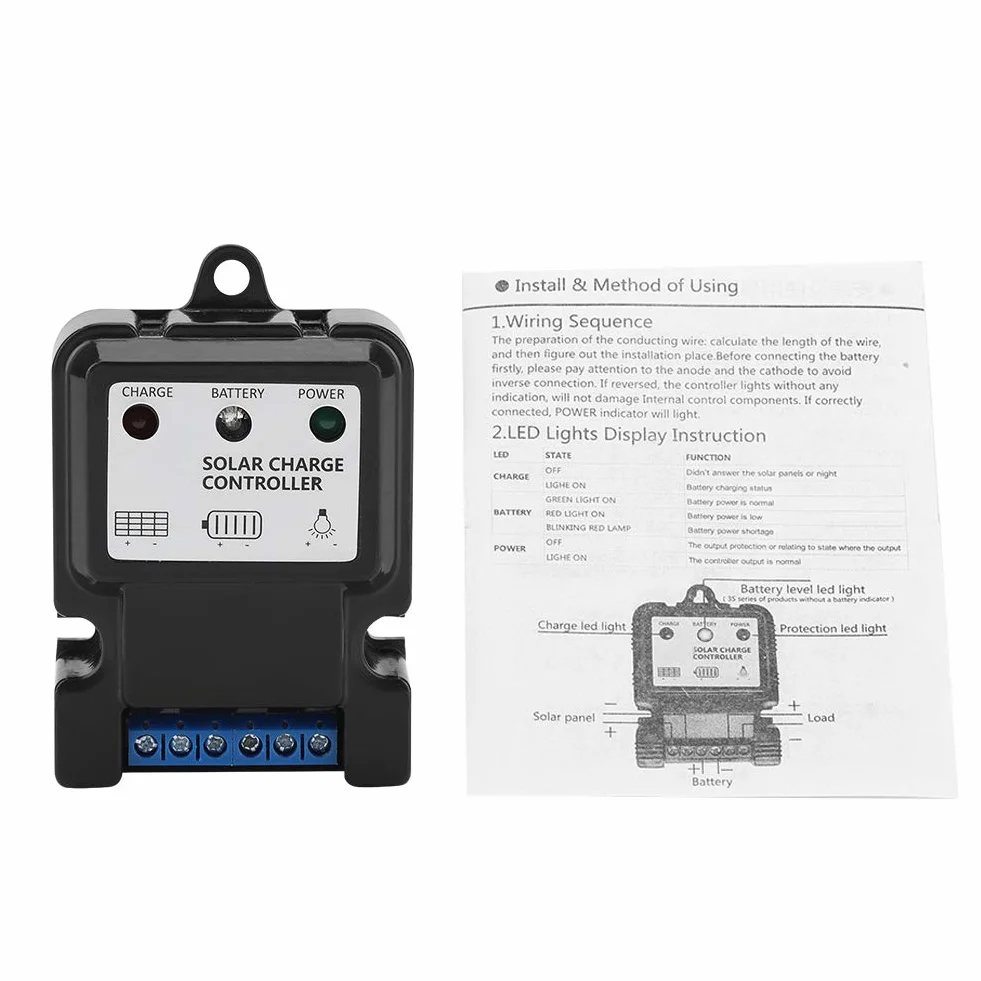 Zerodis Kontroler Ładowania Słonecznego PWM Inteligentny Regulator Ładowania Energii Słonecznej 10A 6V/12V DHS-5S6V Czarny