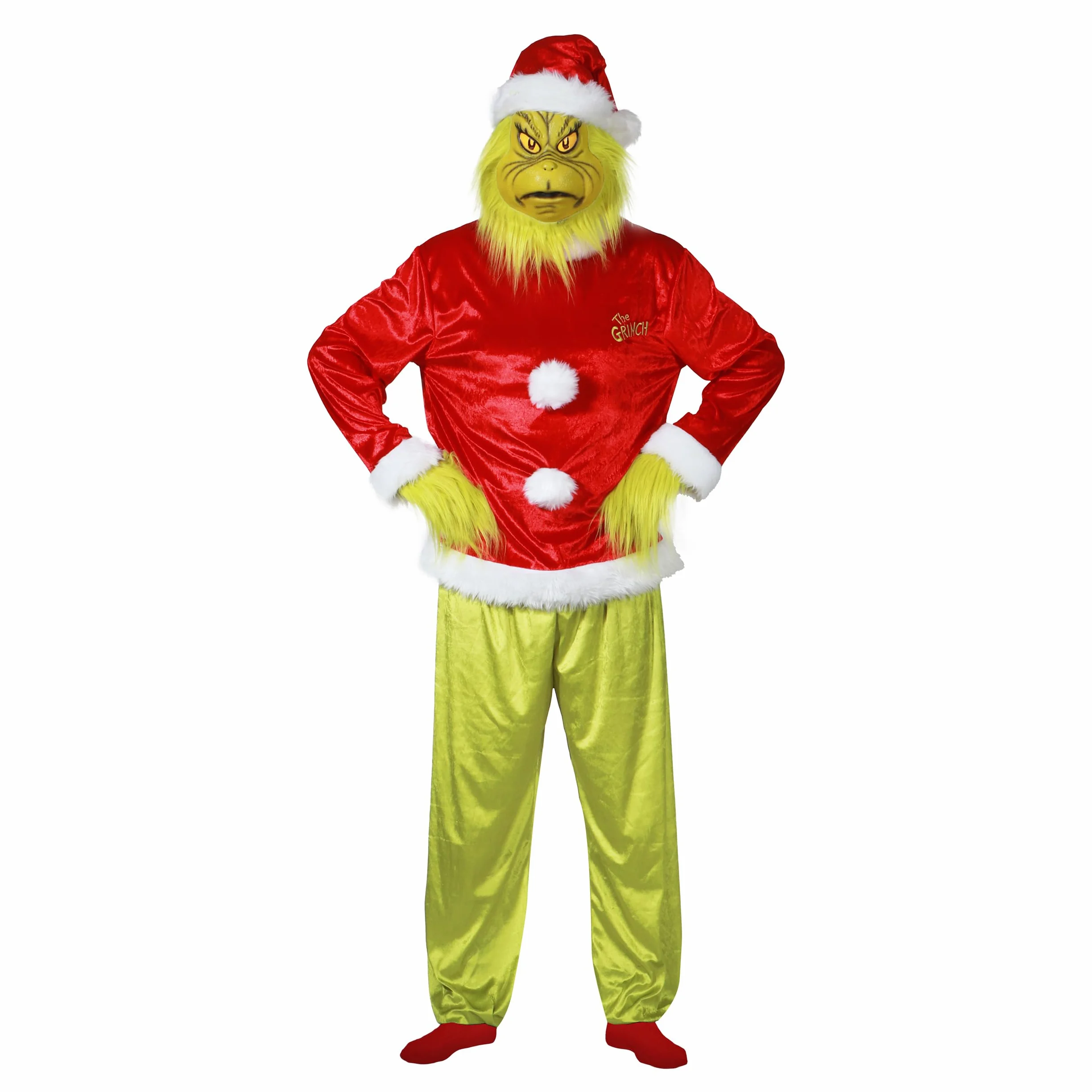 Chaks - Kostium Grinch™, 5-częściowy zestaw dla dorosłych, na karnawał, strój świąteczny z maską, czapką, topem, spodniami, rękawiczkami