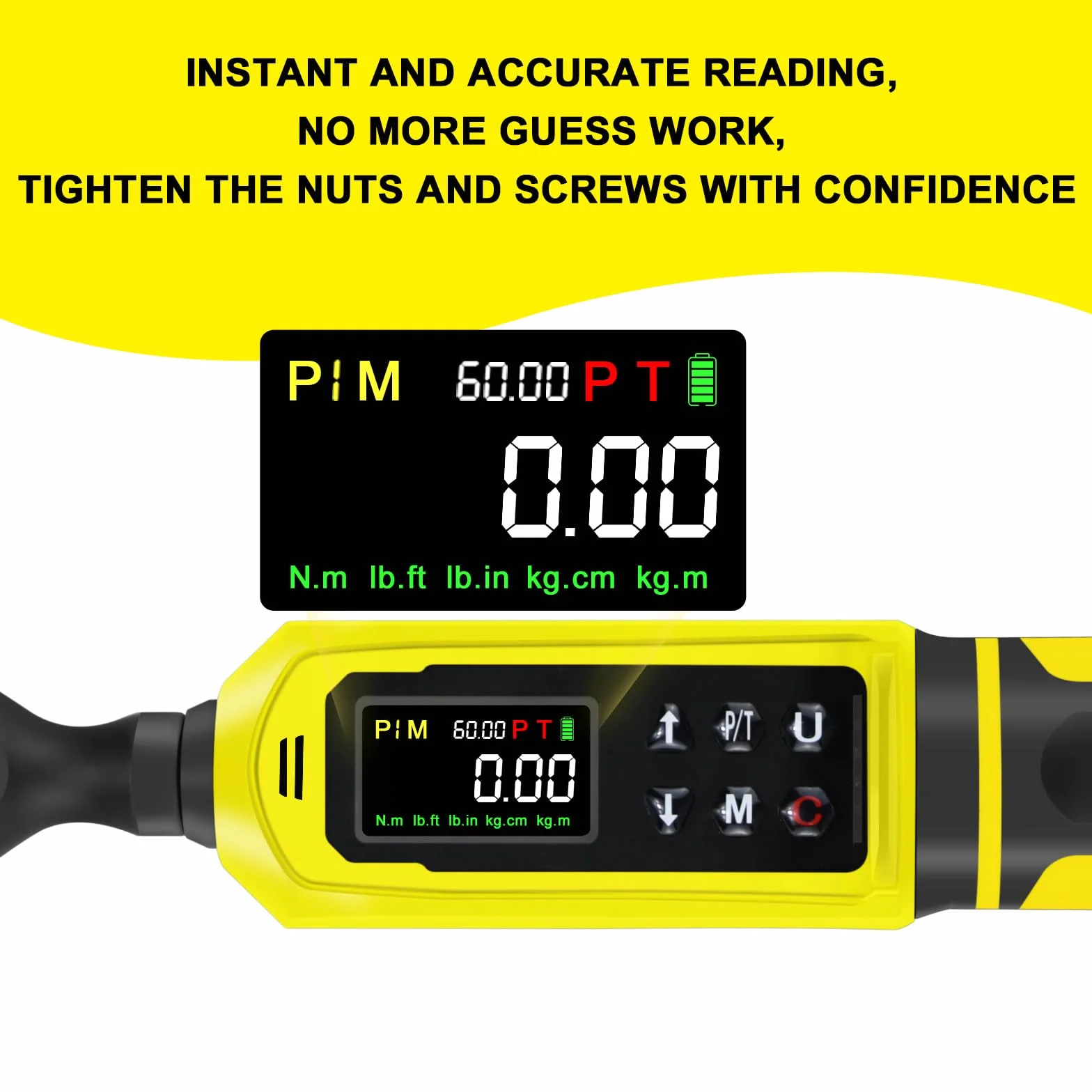 ATsafepro 3/8" Drive Cyfrowy klucz toru, Klucz toru 0,9-60 Nm, Dokładność ±2%, 5 jednostek (in-lb/ft-lb/Nm/kg-cm/kg.m), LCD z sygnalizacją dźwiękową i LED dla roweru, motocykla i samochodu