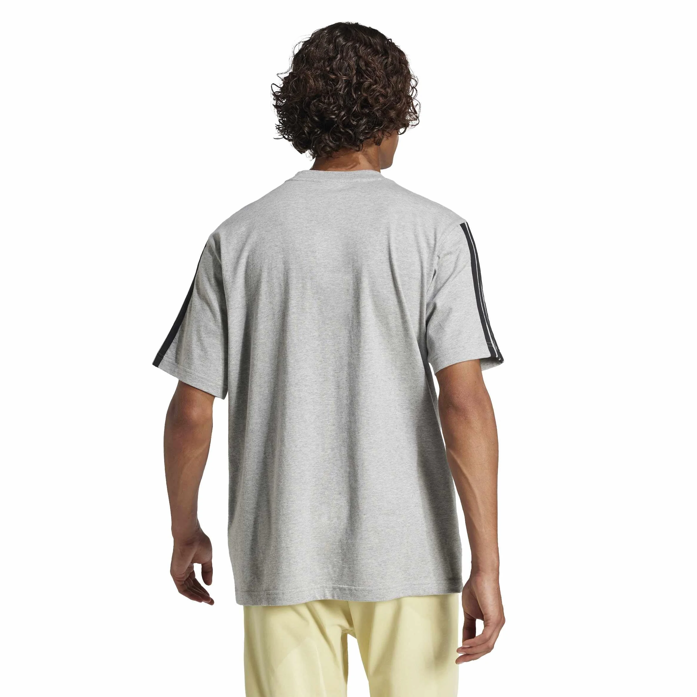 adidas Essentials Three Stripes Single Jersey Shirt L Medium Grey Heather Black