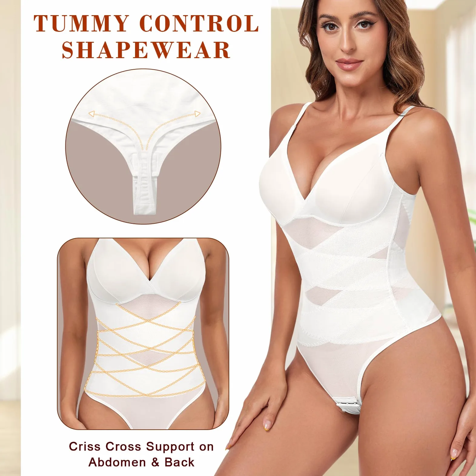Tuopuda Body modelujące damskie stringi modelujące body body body bielizna modelująca bielizna wyszczuplająca brzuch płaski wyszczuplający kształt z biustonoszem regulowany pasek na ramię siatka Fajas