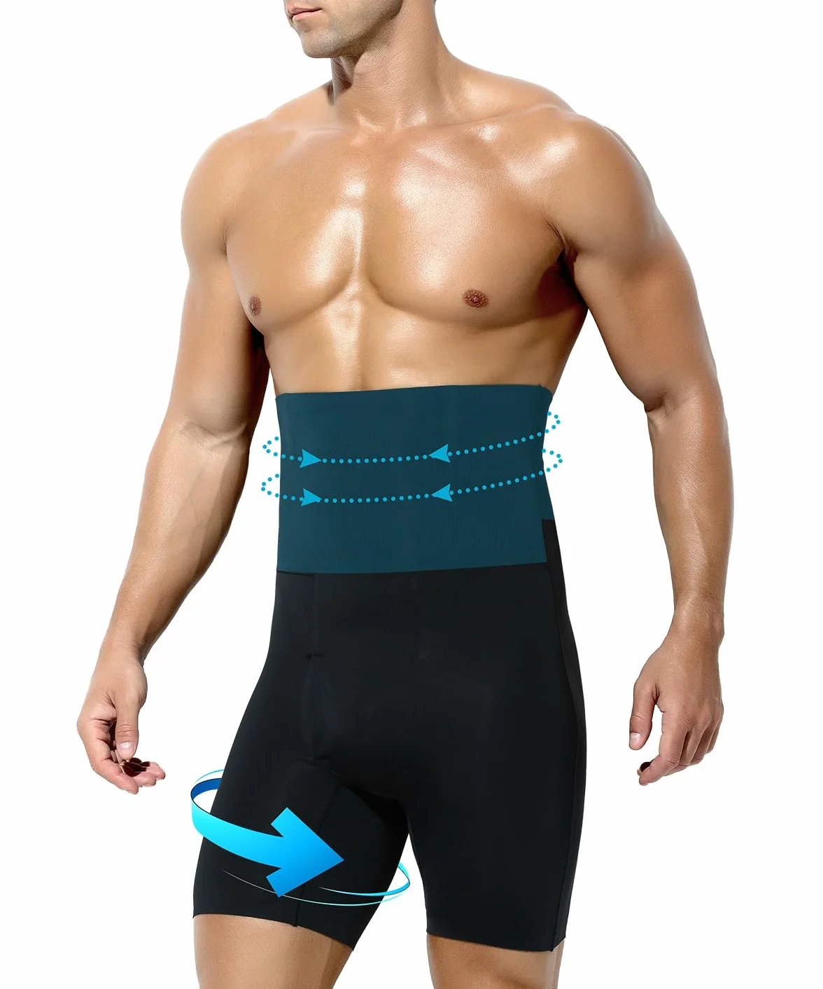 Casey Kevin Shapewear Boxerki męskie wyszczuplające brzuch, kompresyjne szorty męskie, body shaper, szorty bauchweg, spodnie męskie wyszczuplające brzuch, K1 - czarny, XL