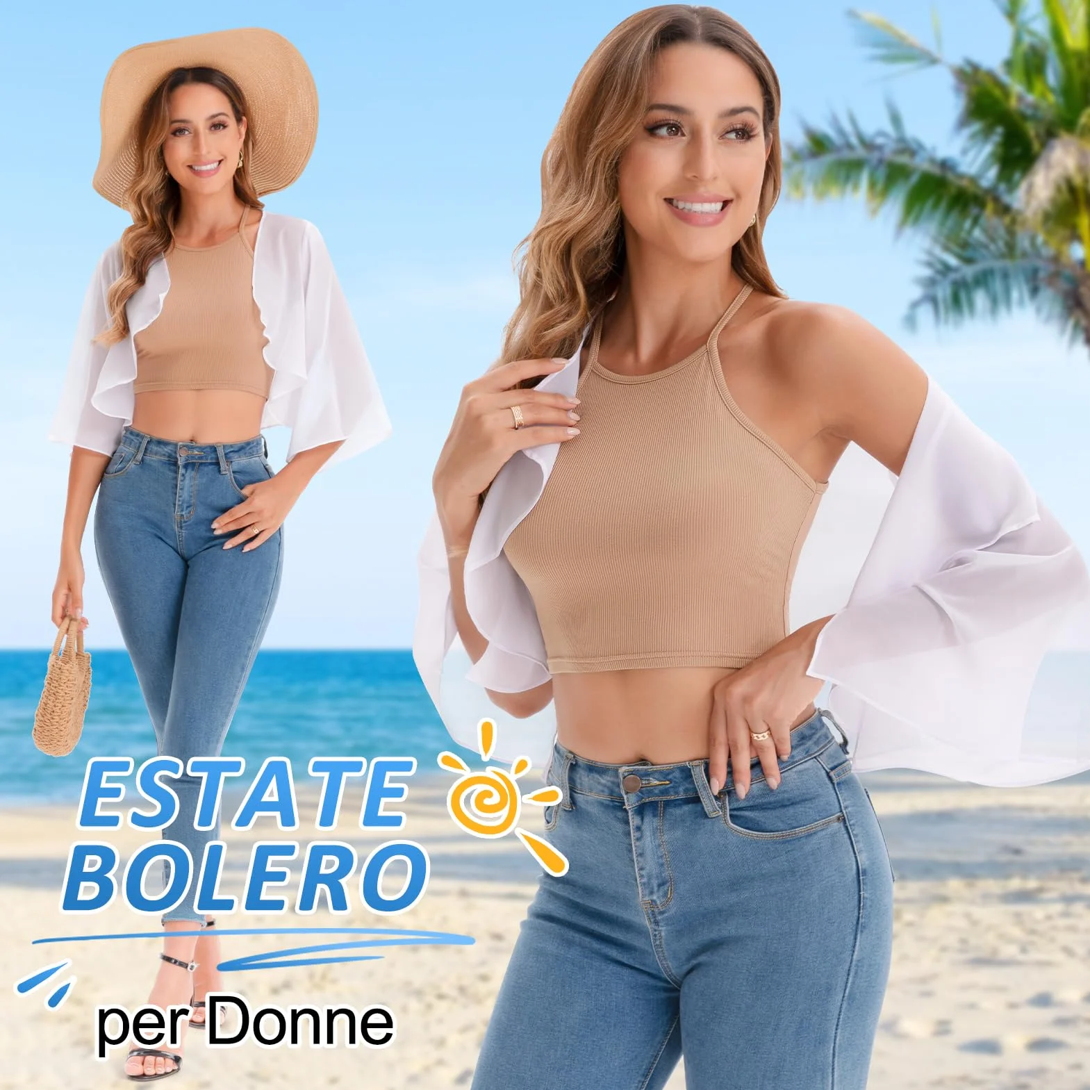 Kiiwah Damskie bolerko szyfonowe, bolerko z rękawami 3/4, cienkie, letnie, odświętne bolerko, lekki kardigan, elegancki, do sukni wieczorowej, sukienki, kostiumu kąpielowego