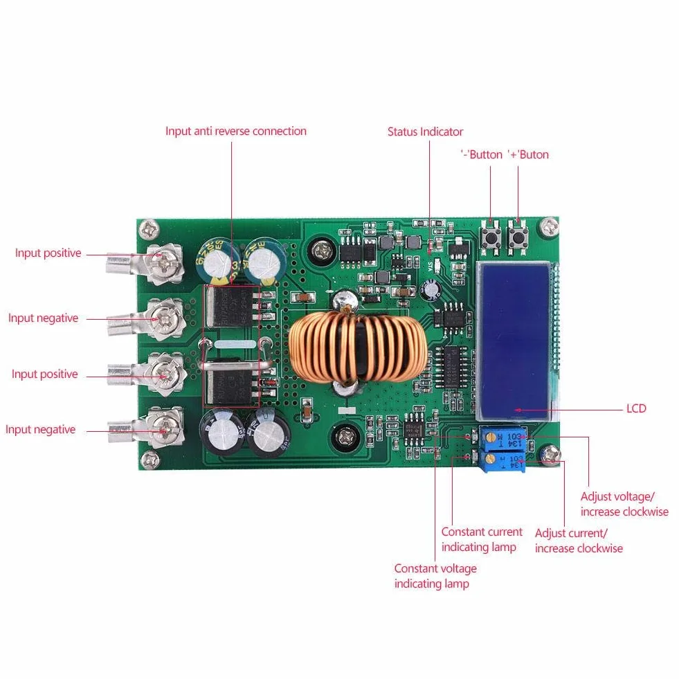 Moduł obniżający DC-DC 20 A przetwornica napięcia WD5020 regulowany zasilanie DC 7~50 V do 0~36 V