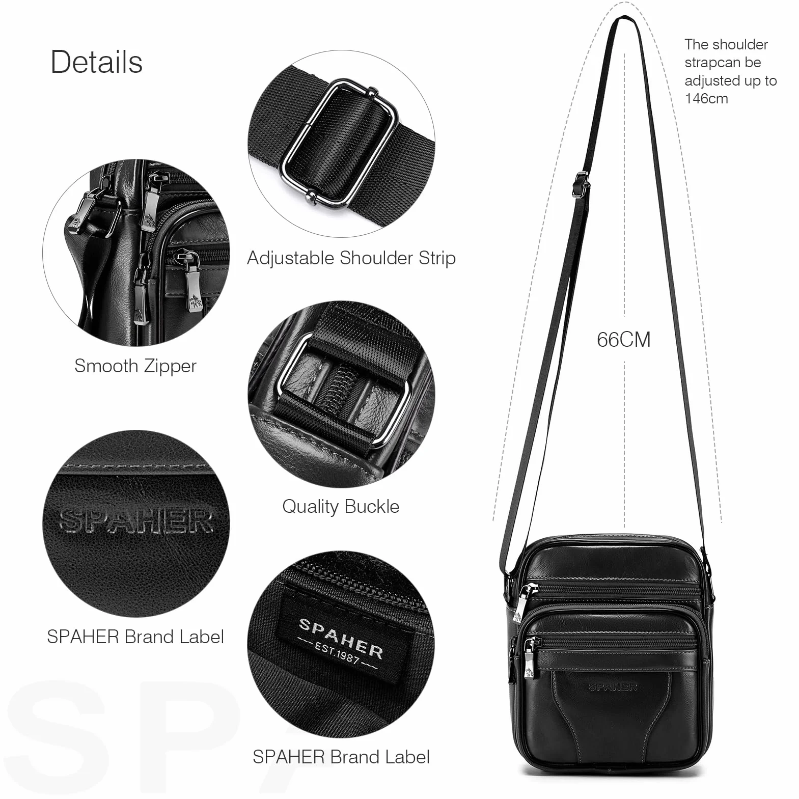SPAHER Męskie Torby na Ramię Skórzana Torba Podręczna na Ramię Męska Duża Torebka Listonoszka Saszetka Męska Skórzana Shoulder Messenger Crossbody Bag Men Hand Bag
