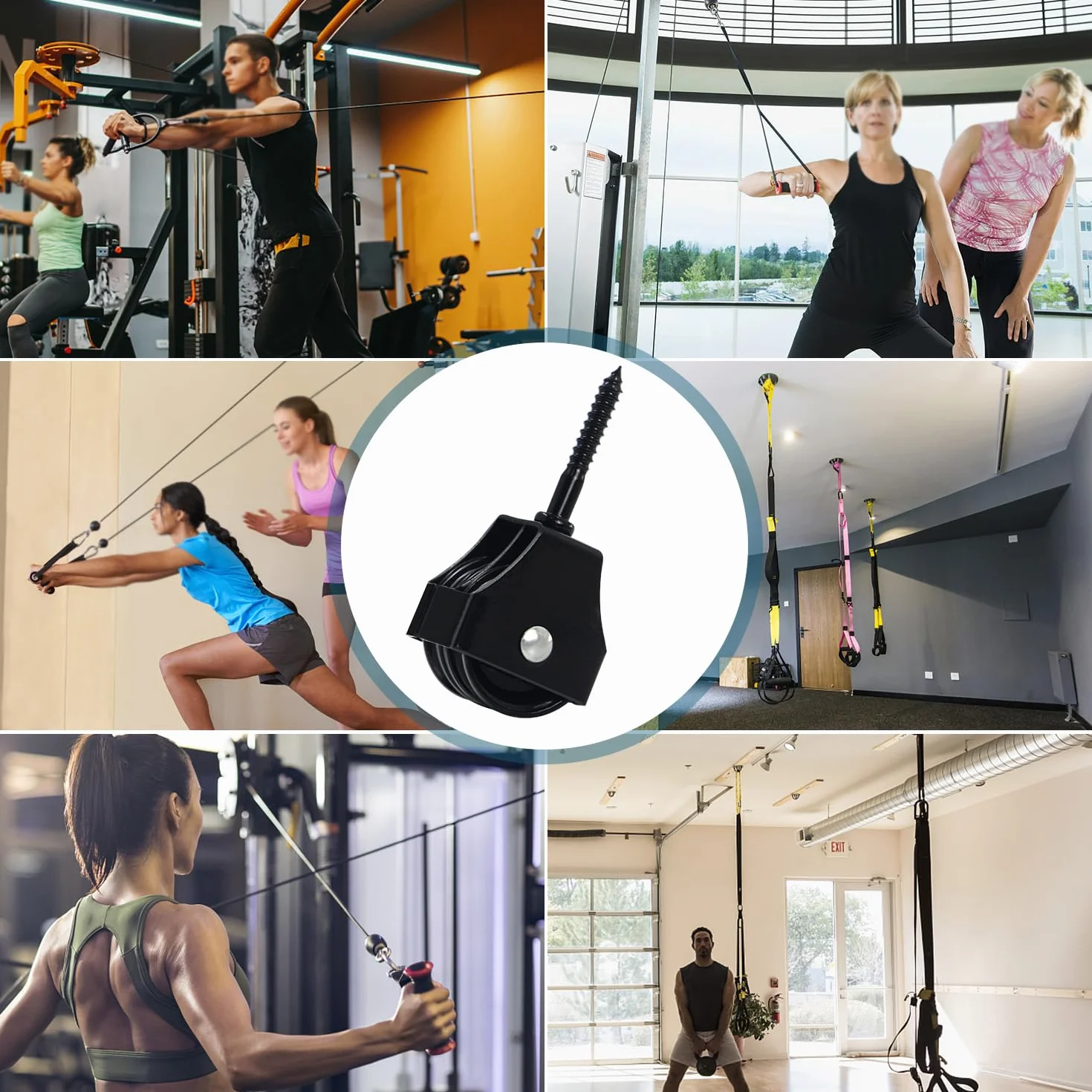 Podwójna rolka zwrotna, linki ze śrubami – koło pasowe, rolka, blok linowy, rolka linowa, pojedynczy zestaw fitness, rolki zwrotne do DIY, siłowni, sprzętu fitness, rolka liny stalowej (czarny, 2 szt