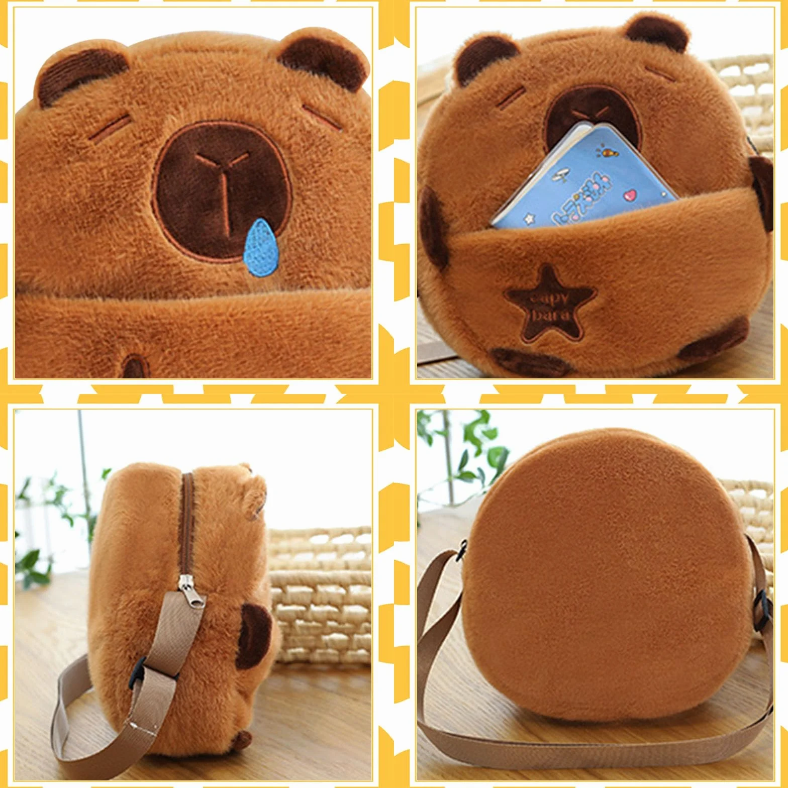 Capibara Pluszowa torba na ramię dla dziewcząt, śliczne torebki dla dziewcząt, pluszowe Capibara Crossbody Kobieta, Capivara Crossbody Women, mała pluszowa torba z 10 szt. tymczasowych tatuaży