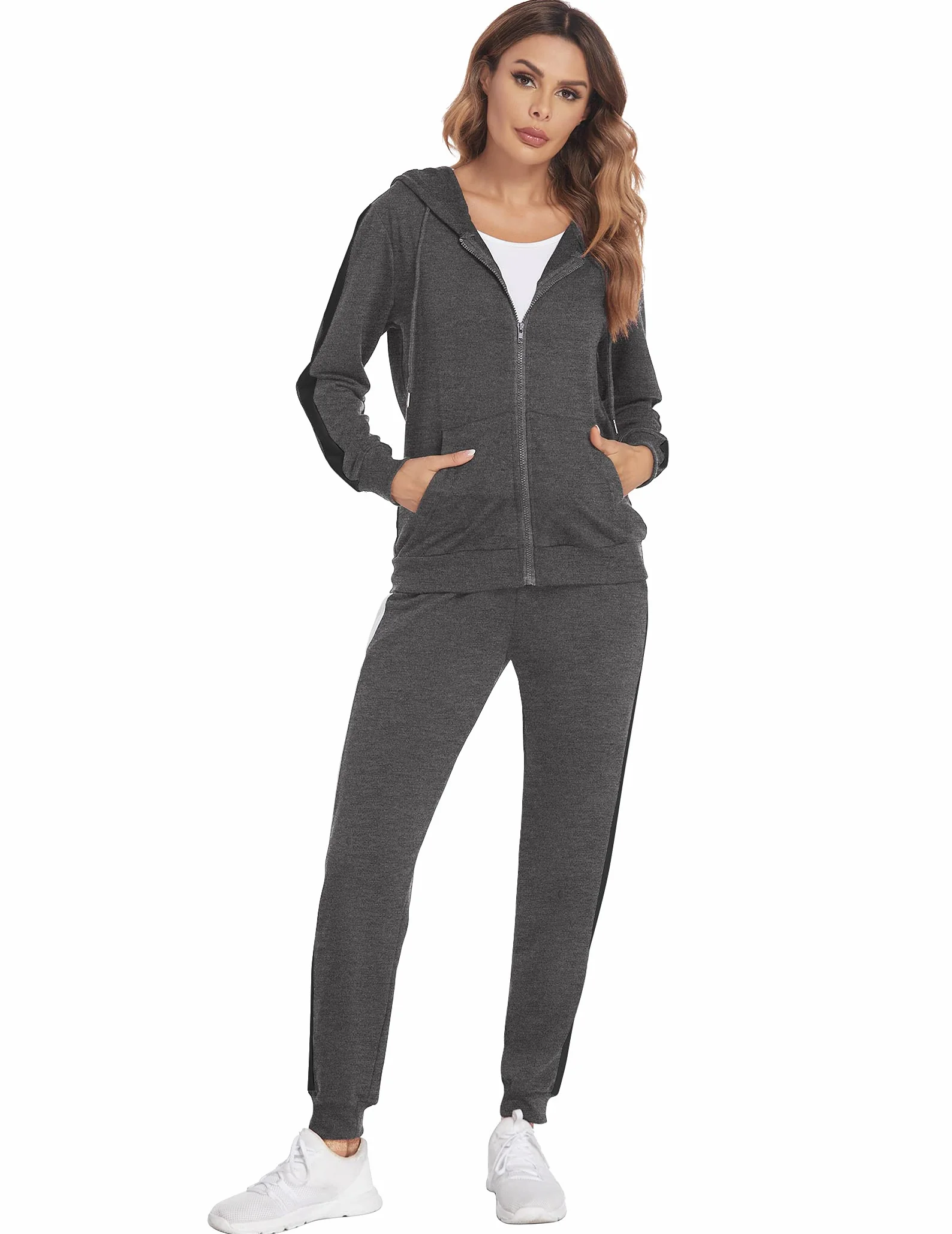 Parabler Dres do joggingu, damski, dwuczęściowy dres treningowy, dres damski, dres sportowy, poliester, dres rekreacyjny, kurtka z kapturem i spodnie sportowe, rozmiar S-XXL