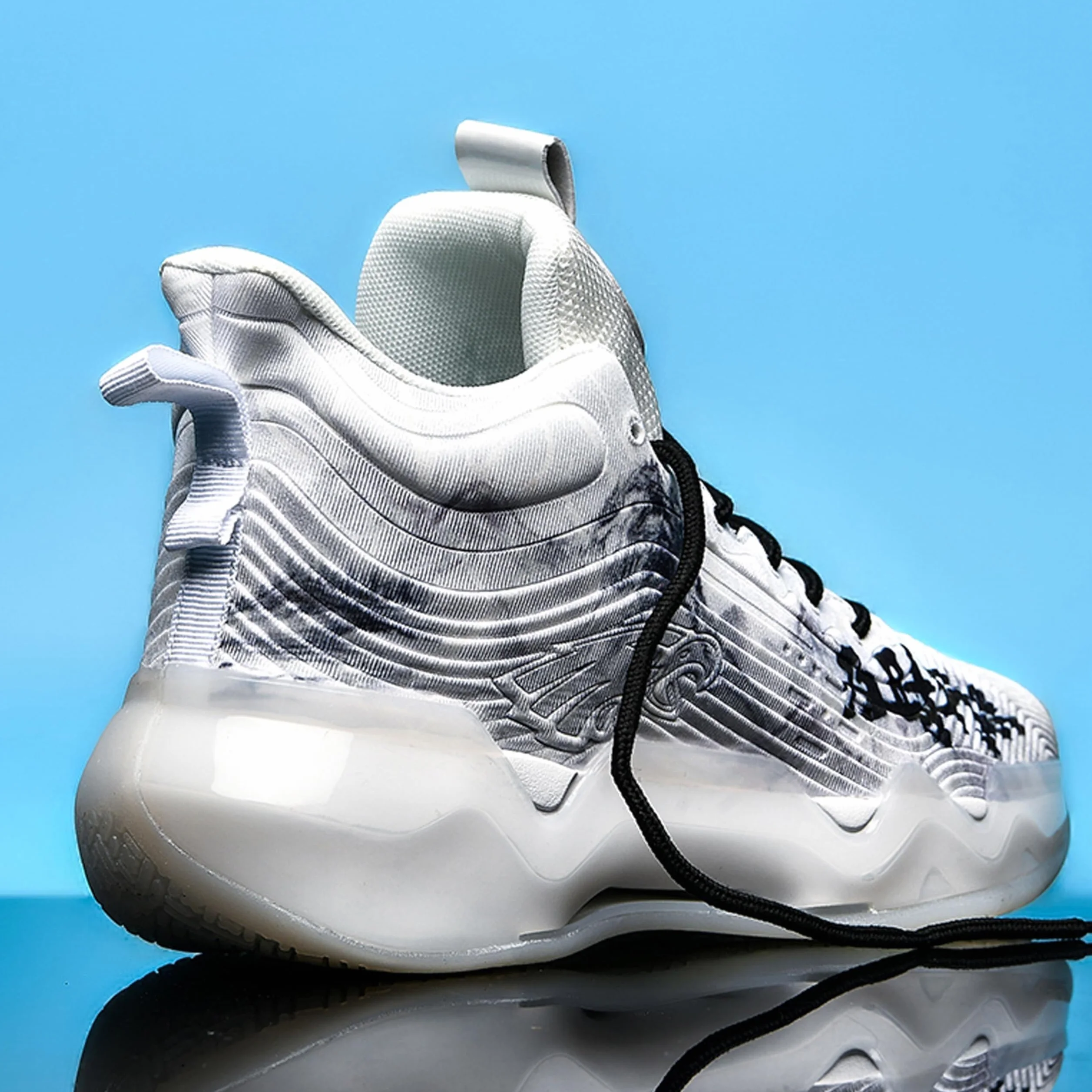 Męskie buty do koszykówki, wysokie, antypoślizgowe, amortyzujące biegania, modne, trwałe treningowe(White,40 EU)