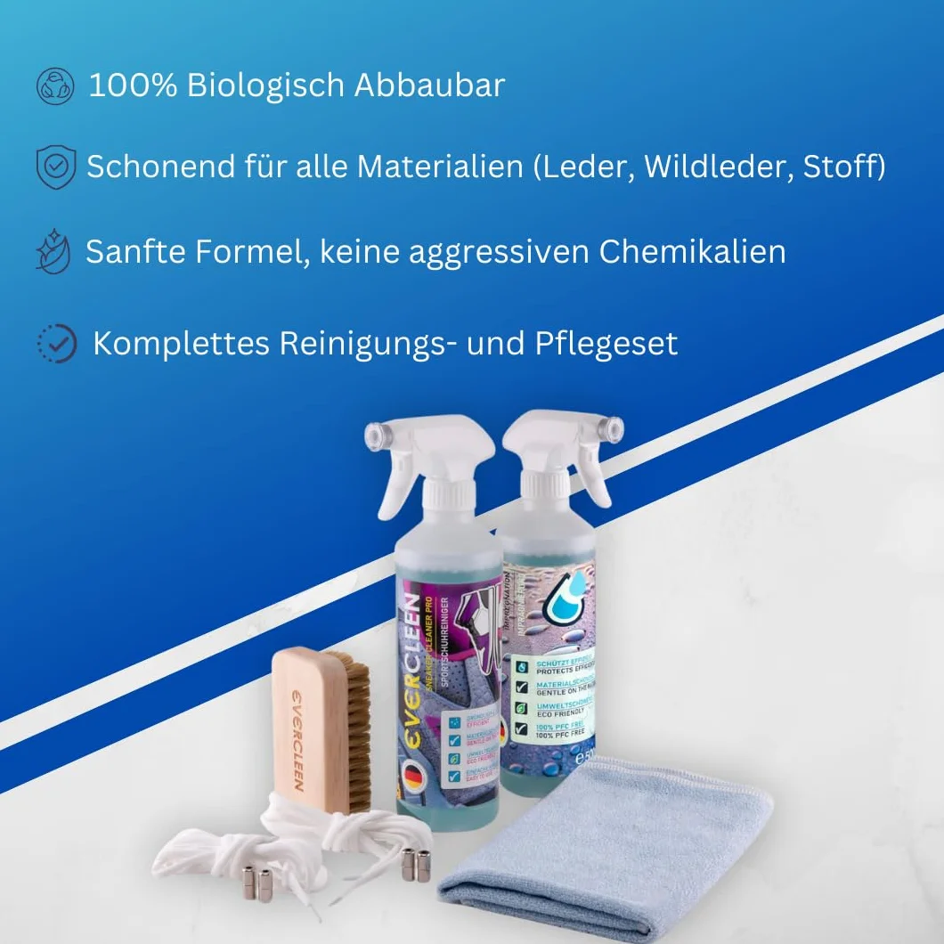Profesjonalny środek do czyszczenia sneakersów 500 ml + ściereczka z mikrofibry + szczotka Made in Germany. Intensywne czyszczenie i pielęgnacja. Łatwa obsługa. Delikatnie czyści buty