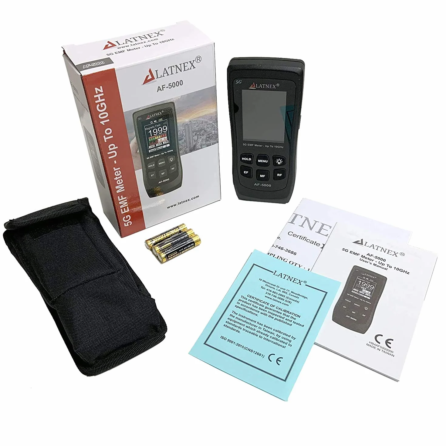 LATNEX AF-5000 - Trójosiowy tester EMF 5G RF, mikrofalówka i pola elektryczne ELF z certyfikatem kalibracji
