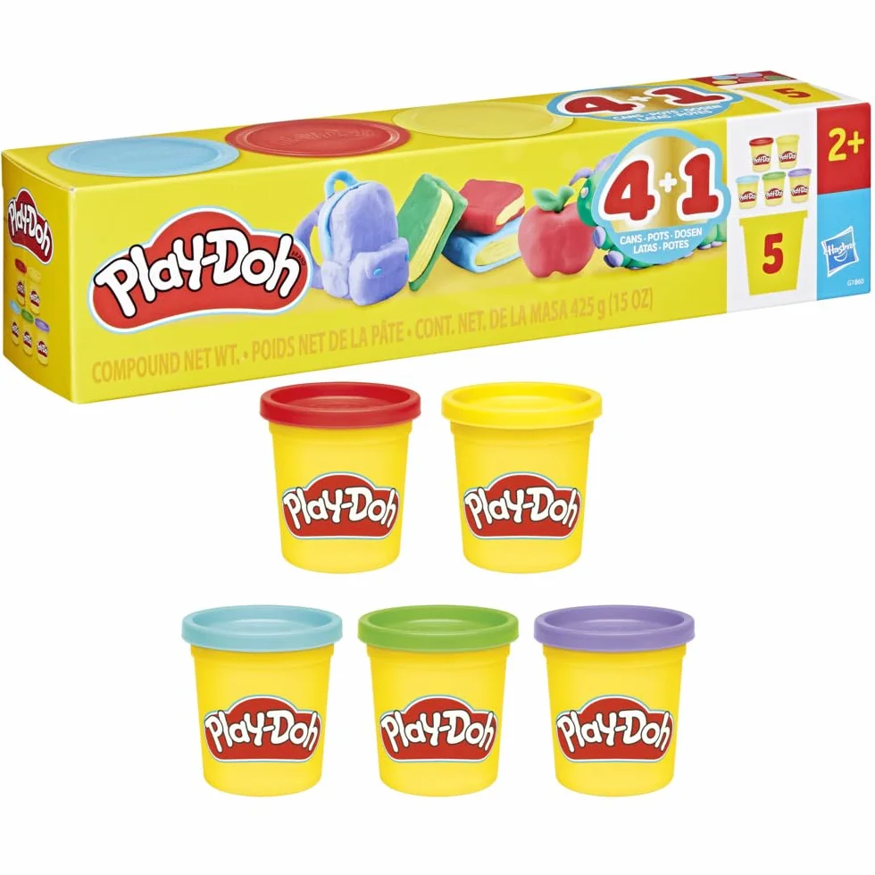 Pięciopak Powrót do szkoły Play-Doh, tuby po 85 gramów, zabawki przedszkolne dla dzieci w wieku od 2 lat, nagrody szkolne, ciastolina, zajęcia plastyczne