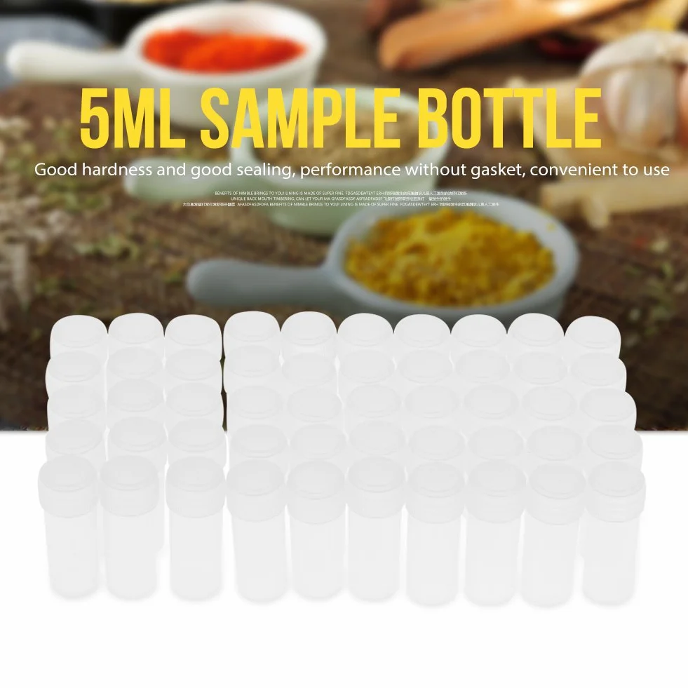 Plastikowe butelki na próbki 5 ml 50 sztuk z nakrętkami