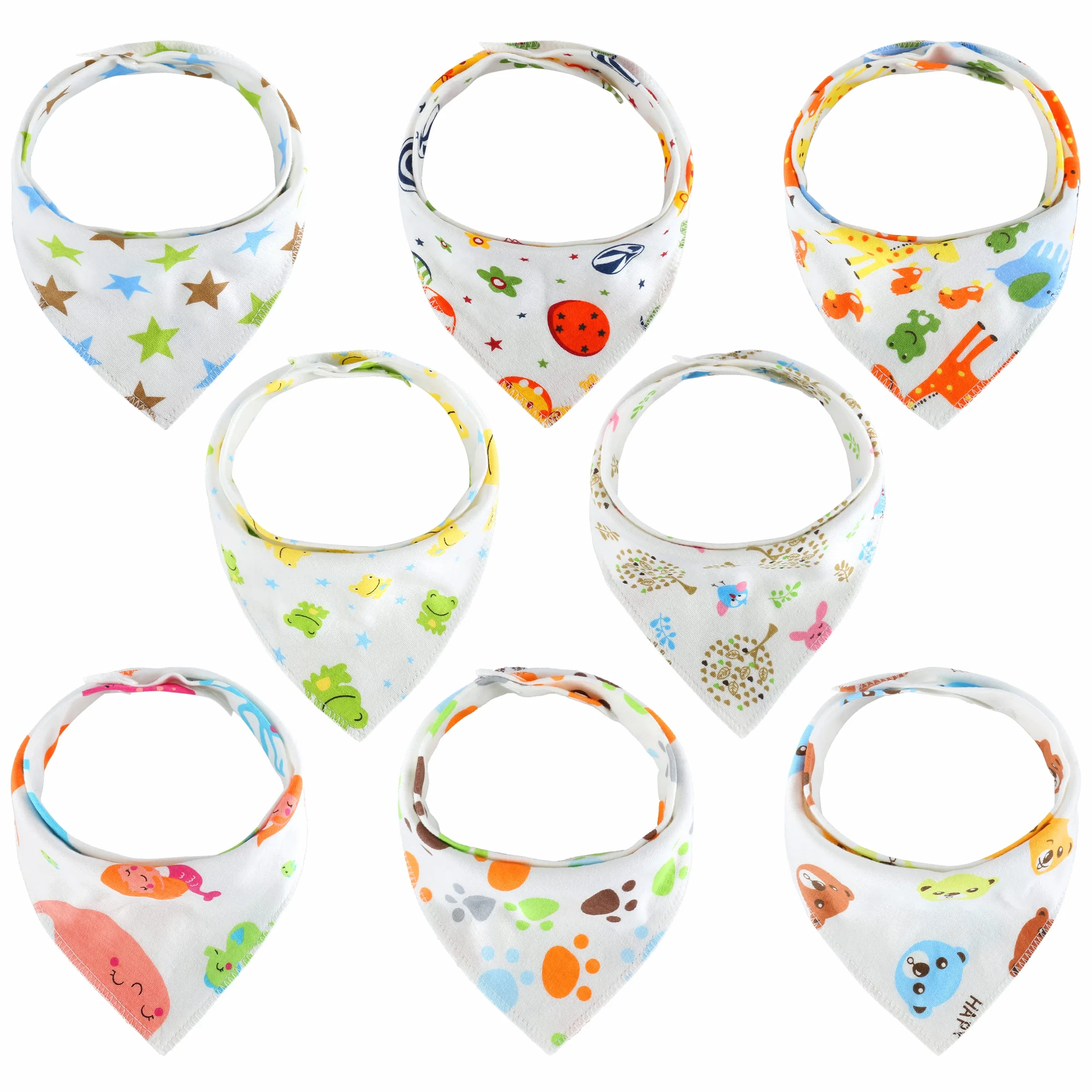 8x Śliniaki Bandana dla Niemowląt, 100% Bawełna Bandana dla Dziewczynki i Chłopca 0-36 miesięcy, Śliniaki dla Niemowląt z Zatrzaskami, Chłonne Śliniaki-apaszki z gryzakiem do karmienia