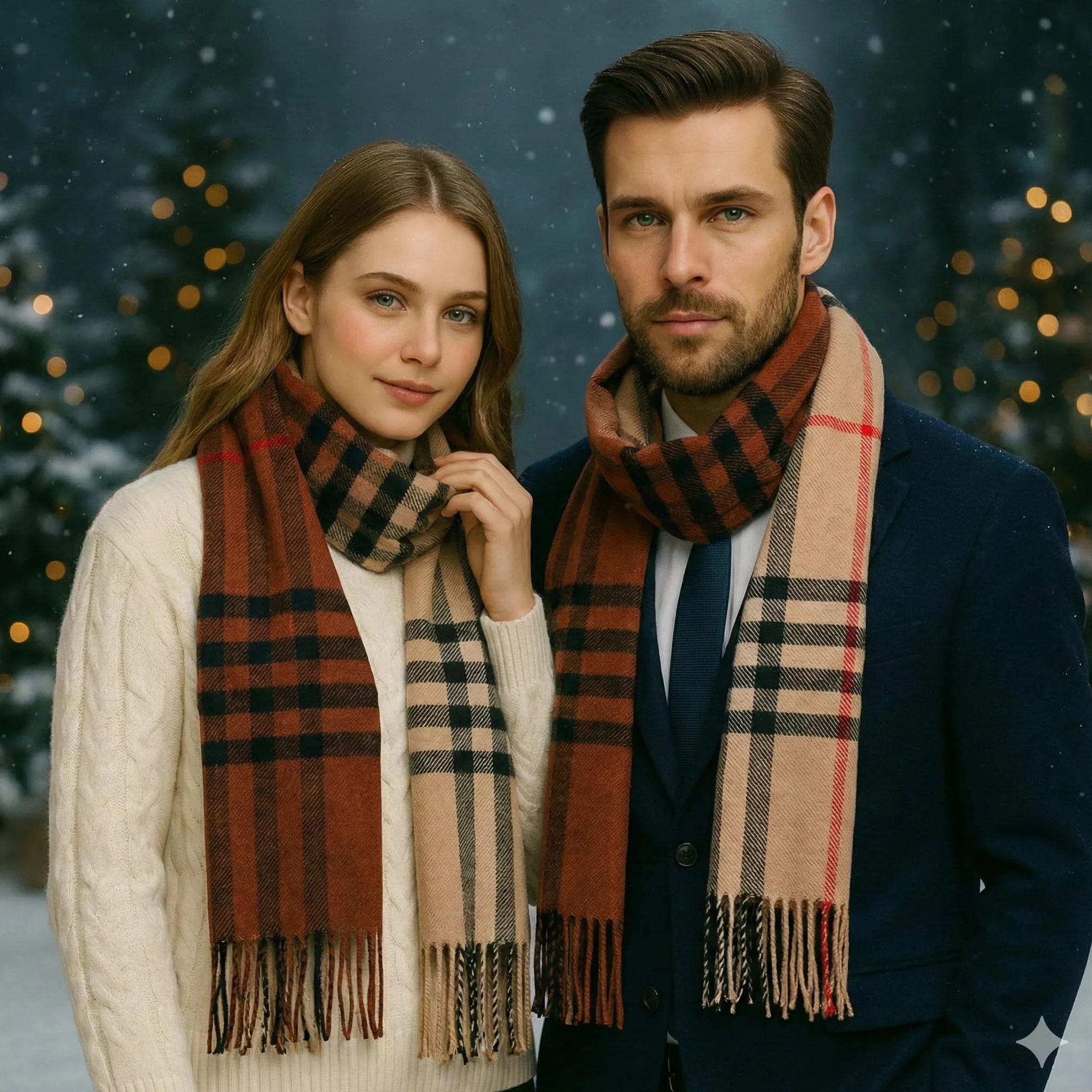 KARMA.DIEM Szal Premium – Dotyk Kaszmiru i Merino – Luksusowo Miękki i Ciepły Szalik Zimowy – Brązowa Krata – 180x65 cm Unisex Pashmina Stola dla Kobiet i Mężczyzn