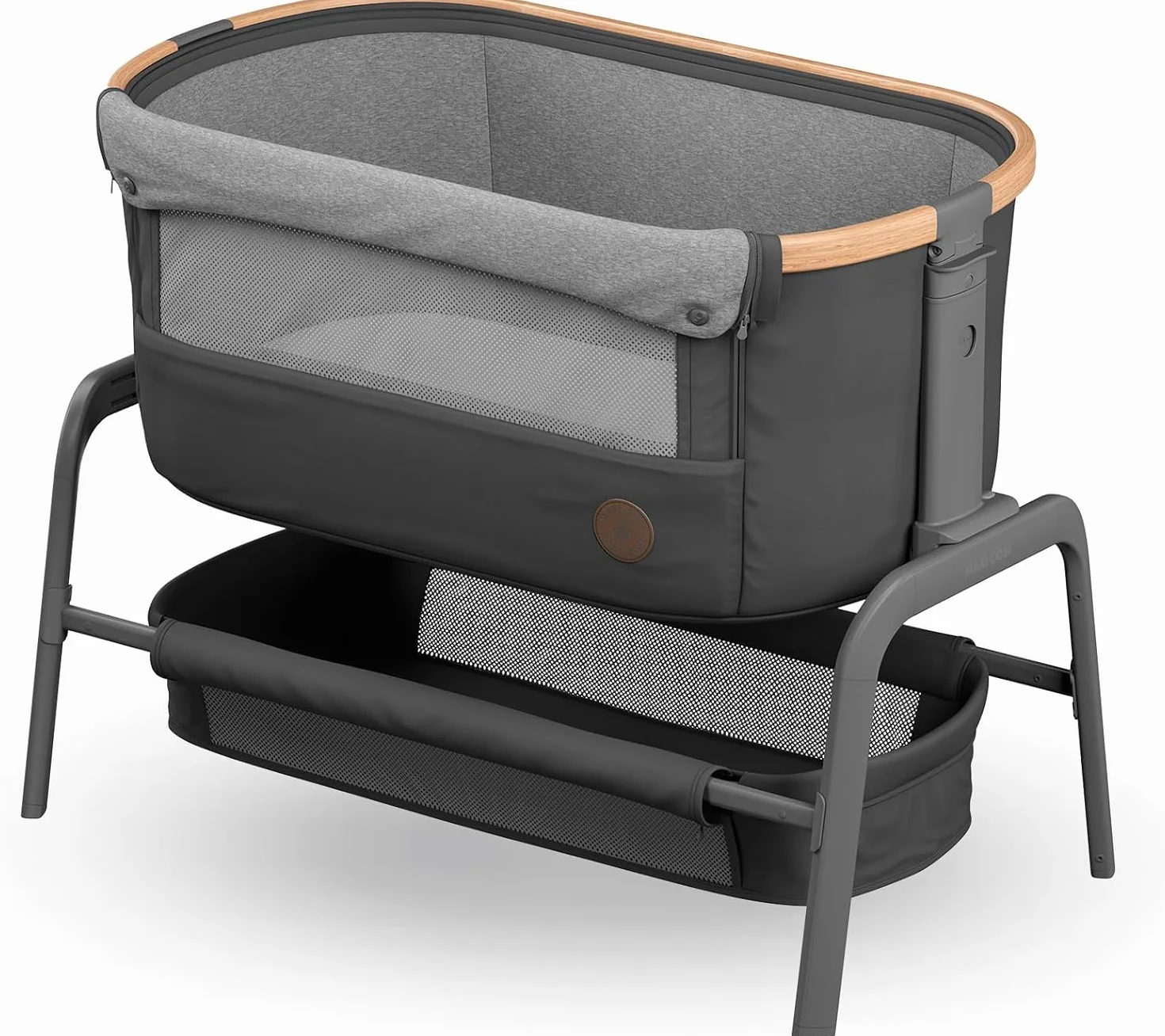 Maxi-Cosi Iora Łóżeczko Przystawka, Co-sleeper , 0–6 mies., maks. 9 kg, 4 Poz. Odchylenia i 5 Wysokości, Łatwe Przesuwanie, Wygodny Materac, Duży Kosz, Łatwe Przenoszenie, Essential Graphite