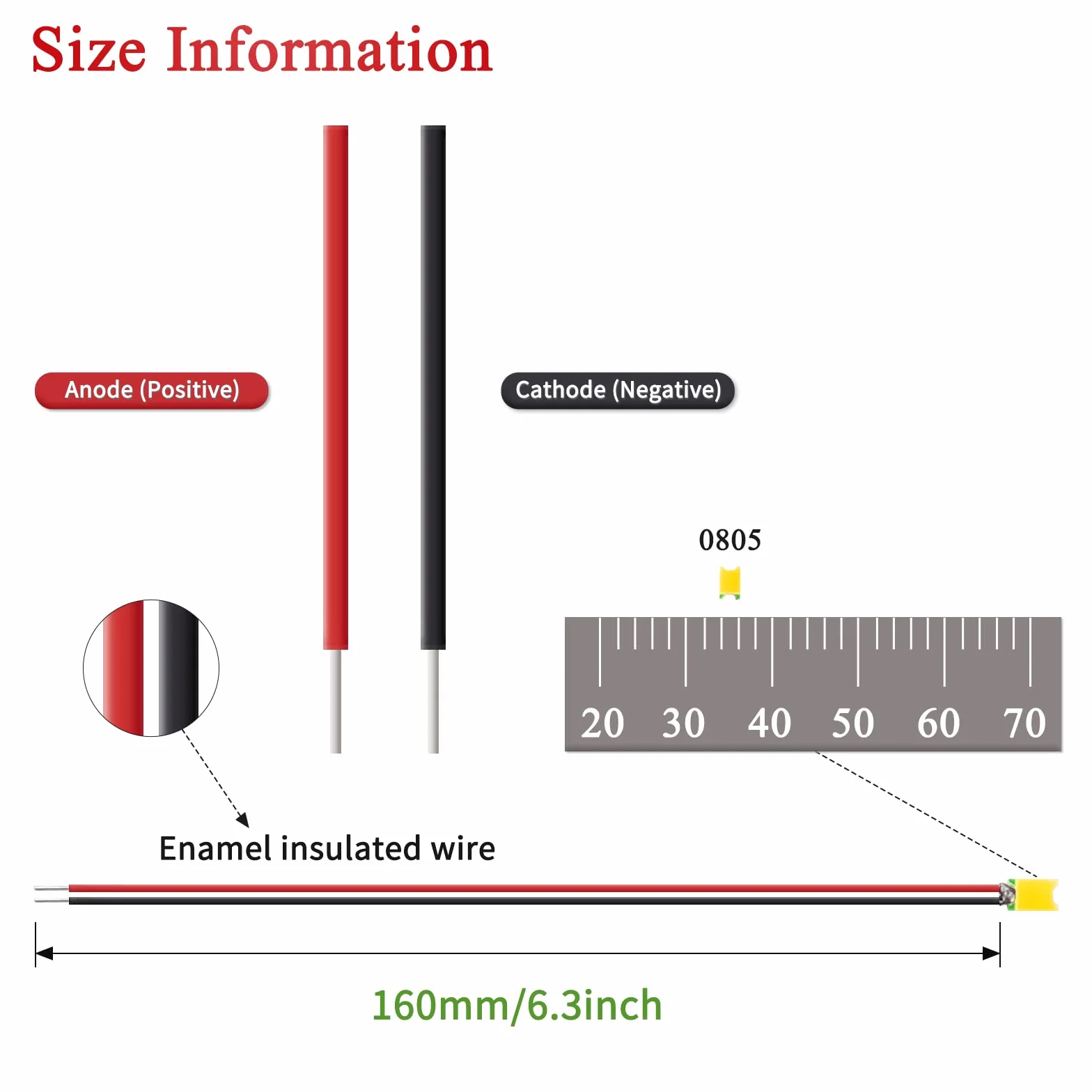 DiCUNO Wstępnie okablowane diody LED z mikro diodami SMD, 0805, wstępnie zgrzewane mini lampy do majsterkowania, projektów naukowych, długość drutu 16 cm, kolor: ciepła biel, zestaw 20 szt