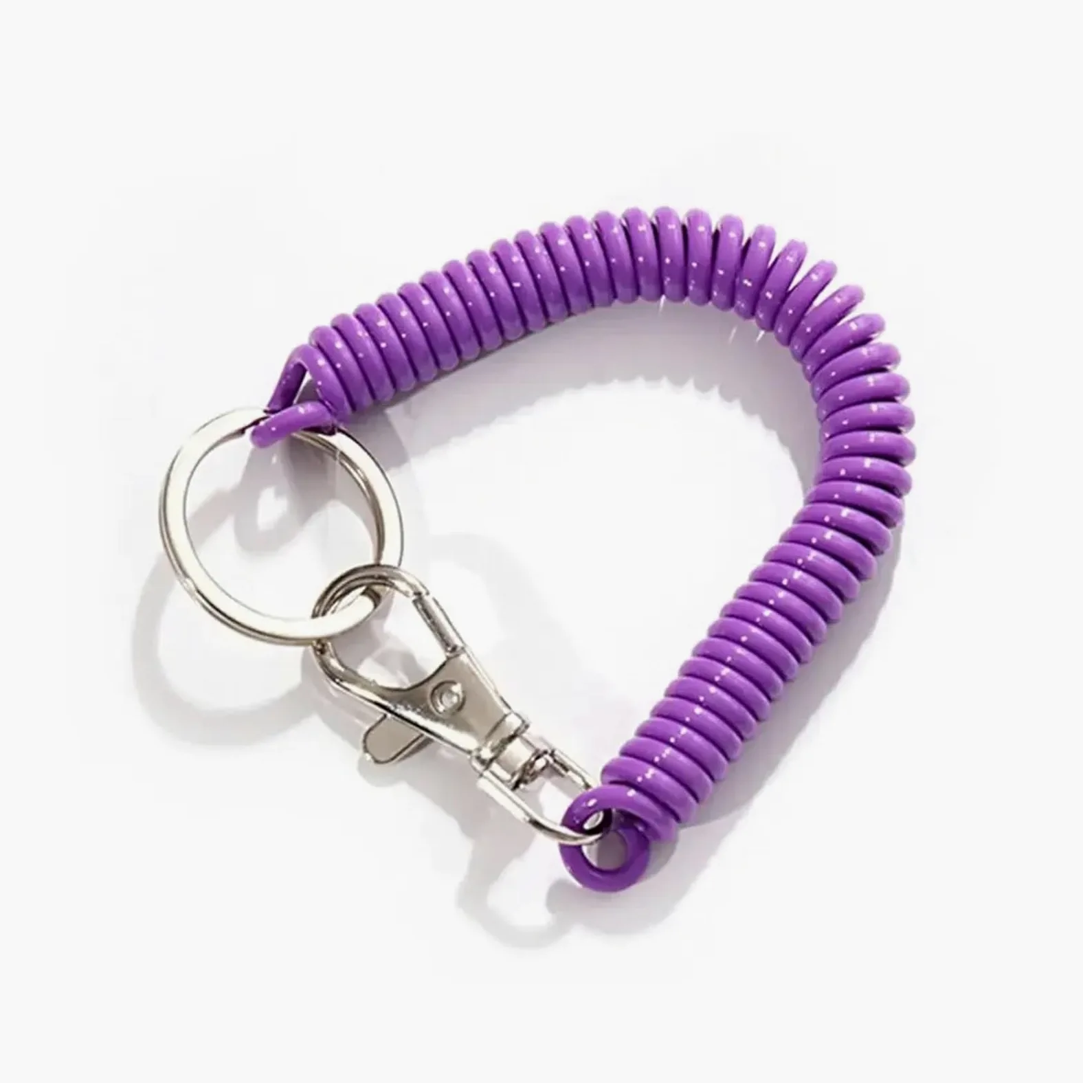 Metalowy brelok, Elastyczny brelok do kluczy 100 szt. Opaska na nadgarstek unisex elastyczna smycz sprężynowa zapobiegająca zgubieniu liny breloczek spiralny(Purple)