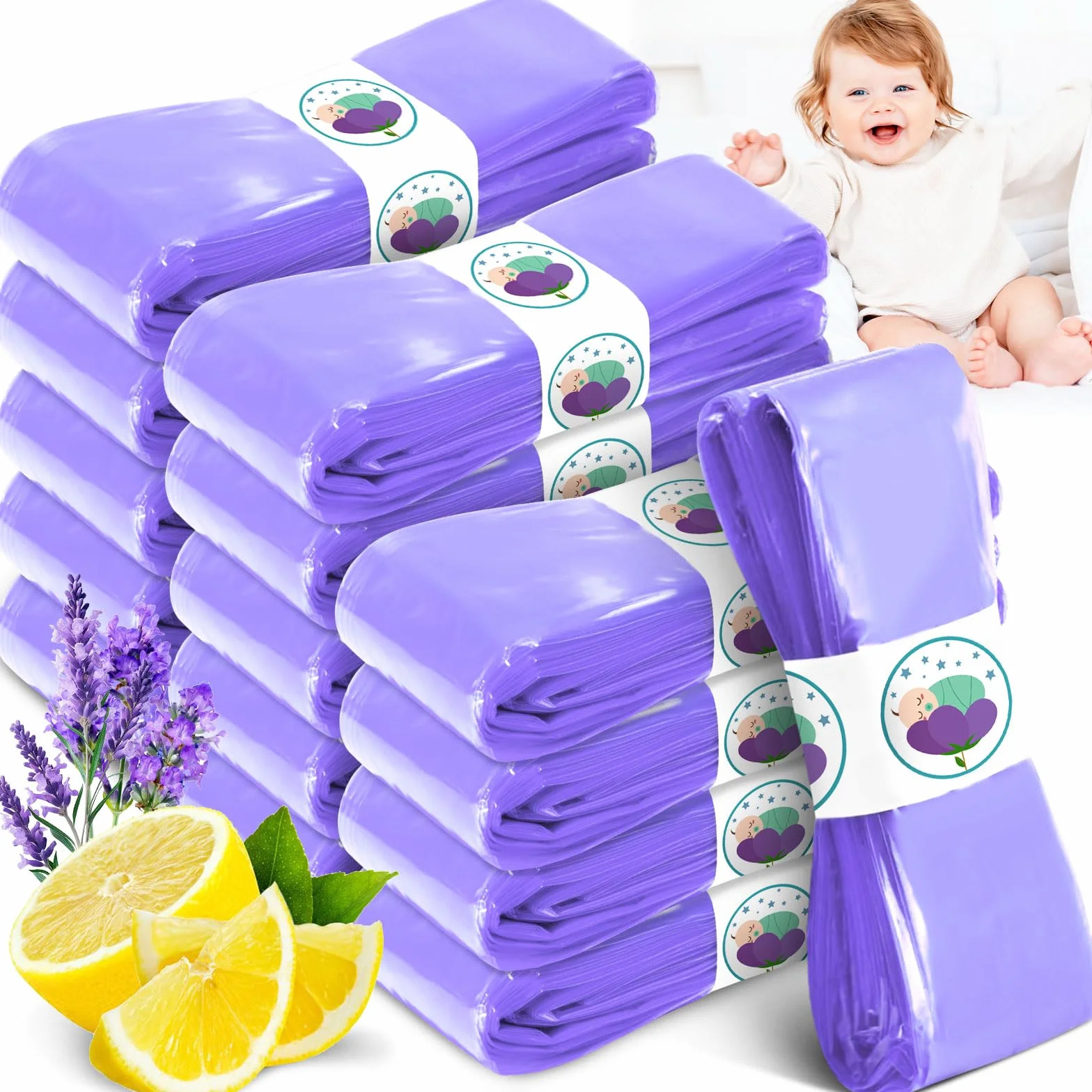 Zestaw 15 wkładów do kosza na pieluchy 4,5 m – Kompatybilne z Tommee Tippee Twist & Click, Sangenic Tec, Simplee – Szczelne, Materiał EVOH, Ekologiczne & Fioletowa folia zapachowa