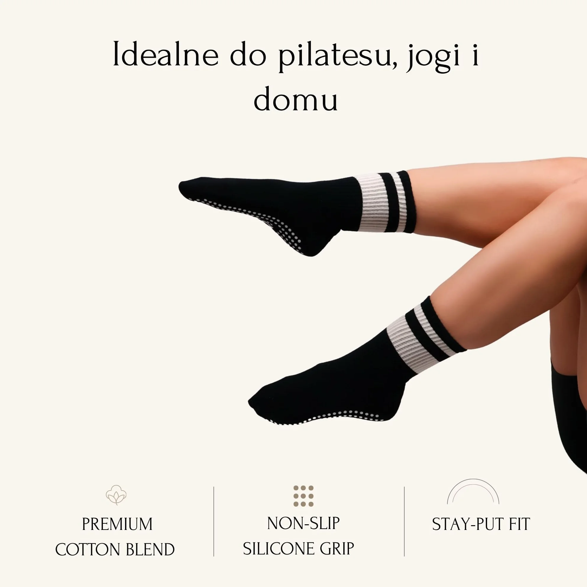 Skarpetki antypoślizgowe do pilatesu – ultra mocny grip, stabilność i komfort – idealne do treningu w domu, do jogi i fitnessu – grip socks – Elkä