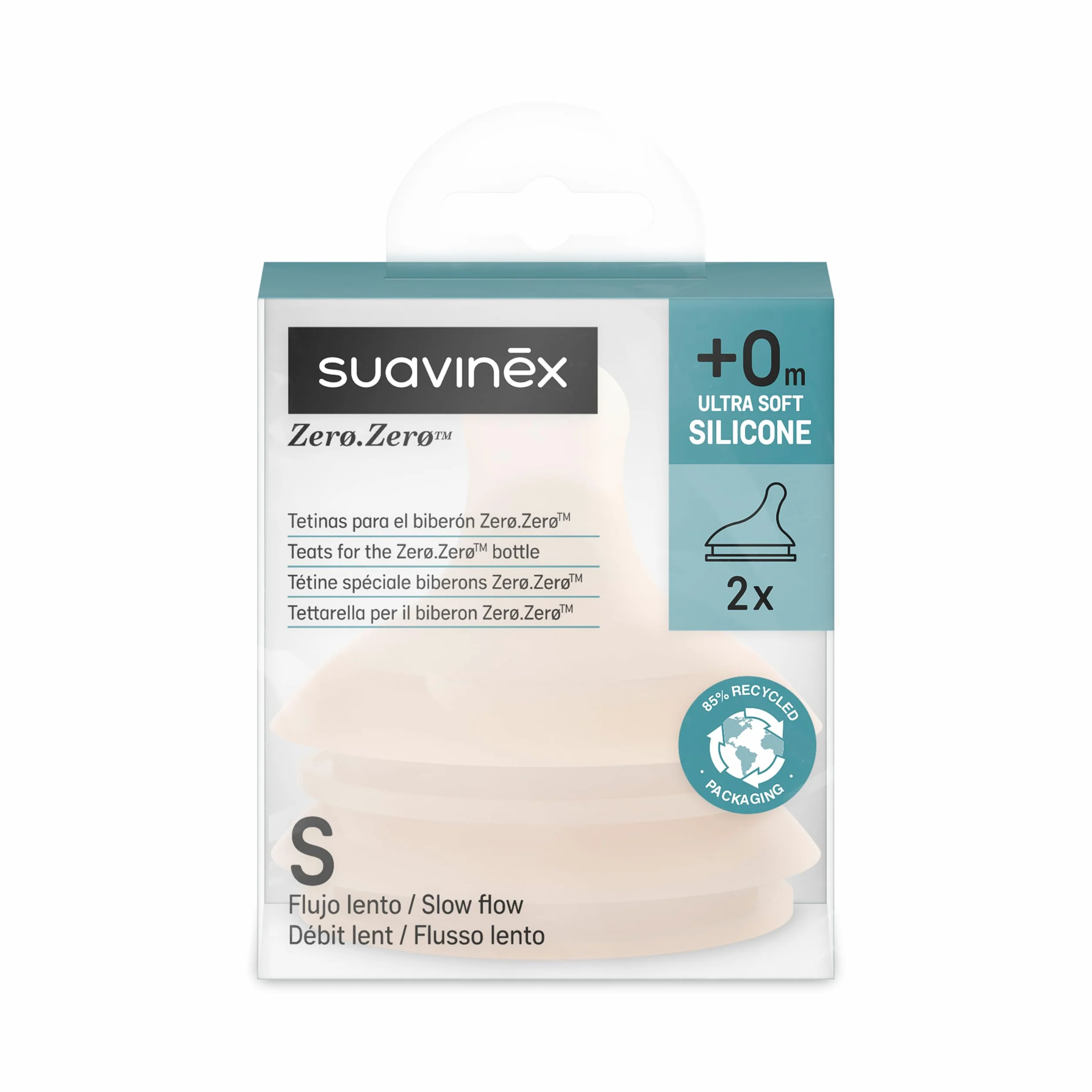 Suavinex, 2-pak smoczek do butelek Zero Zero Anti-Colic dla niemowląt, zamiennik z powolnym przepływem pokarmu (S), przepuszcza mało płynu, idealny na pierwsze dni, silikon, dla niemowląt od +0 m, 2 U