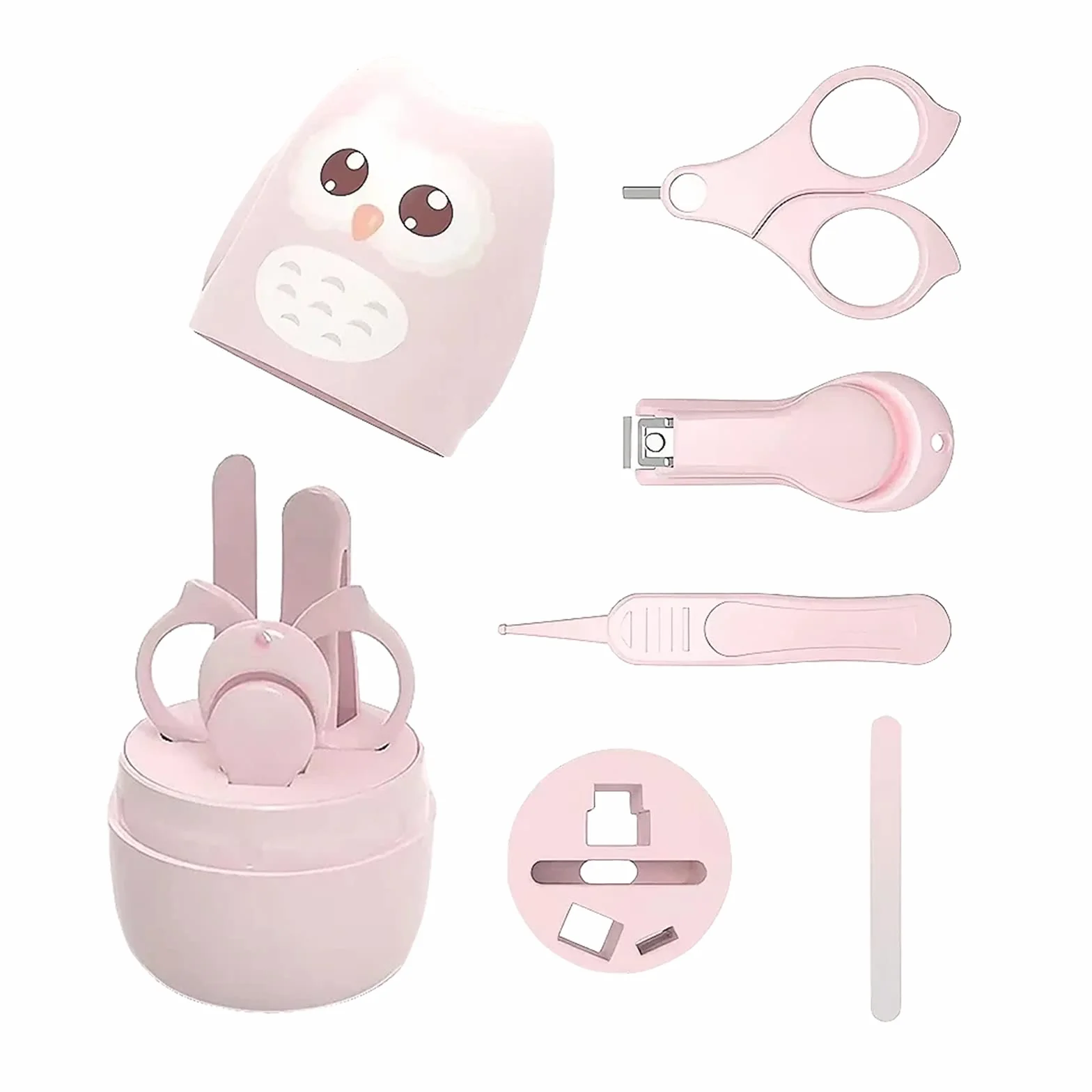 PandaEar Zestaw do pielęgnacji paznokci dla niemowląt do manicure, pedicure, 4 szt., obcinacze, nożyczki, pęseta, noworodki, niemowlę, małe dzieci, 1 miesiąc plus (różowy)