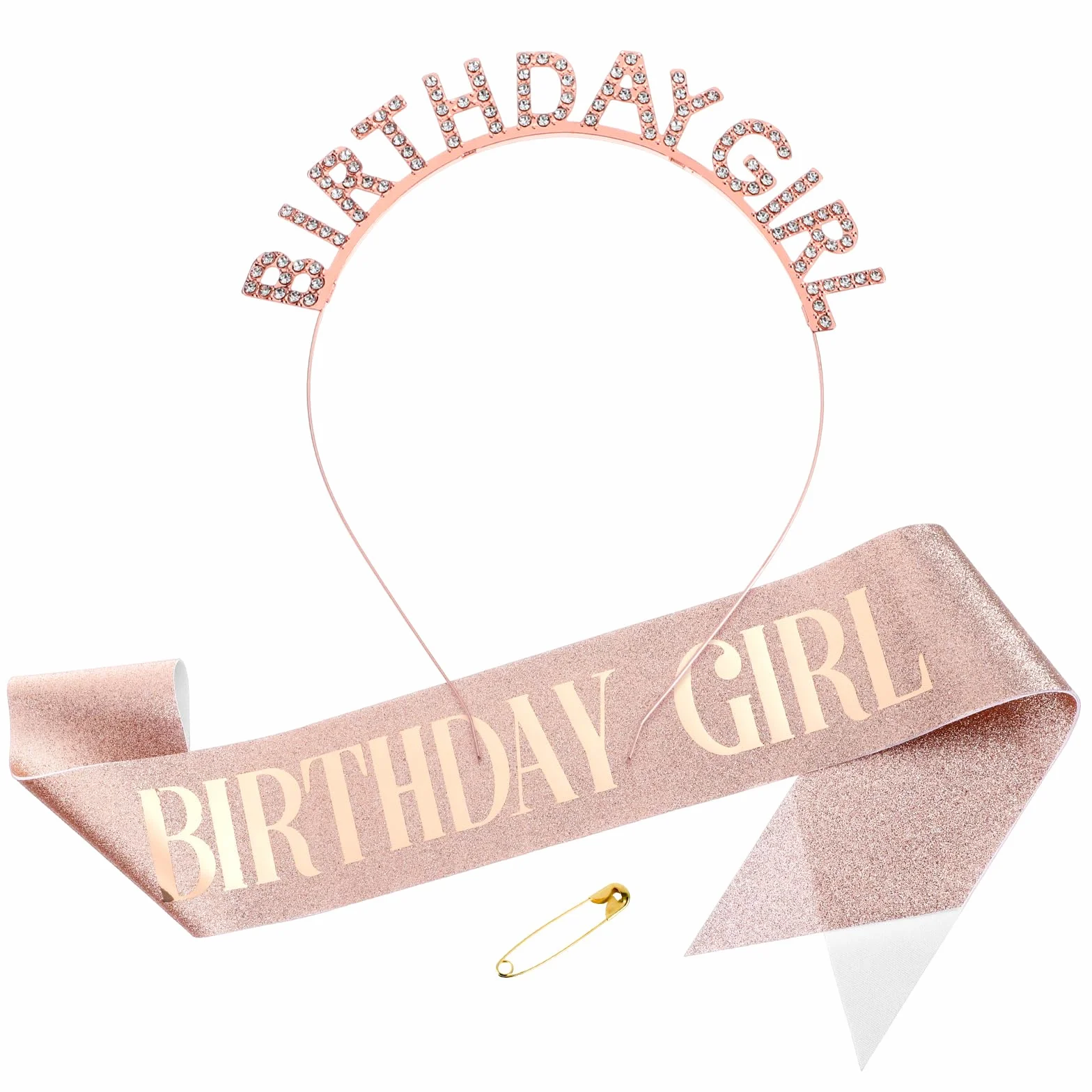 Korona urodzinowa dla dziewcząt, szarfa błyszcząca szarfa urodzinowa "birthday girl", szarfa dla dziewcząt, dla kobiet, na uroczystości, imprezę, bal absolwentów, dekoracja Happy Birthday, na
