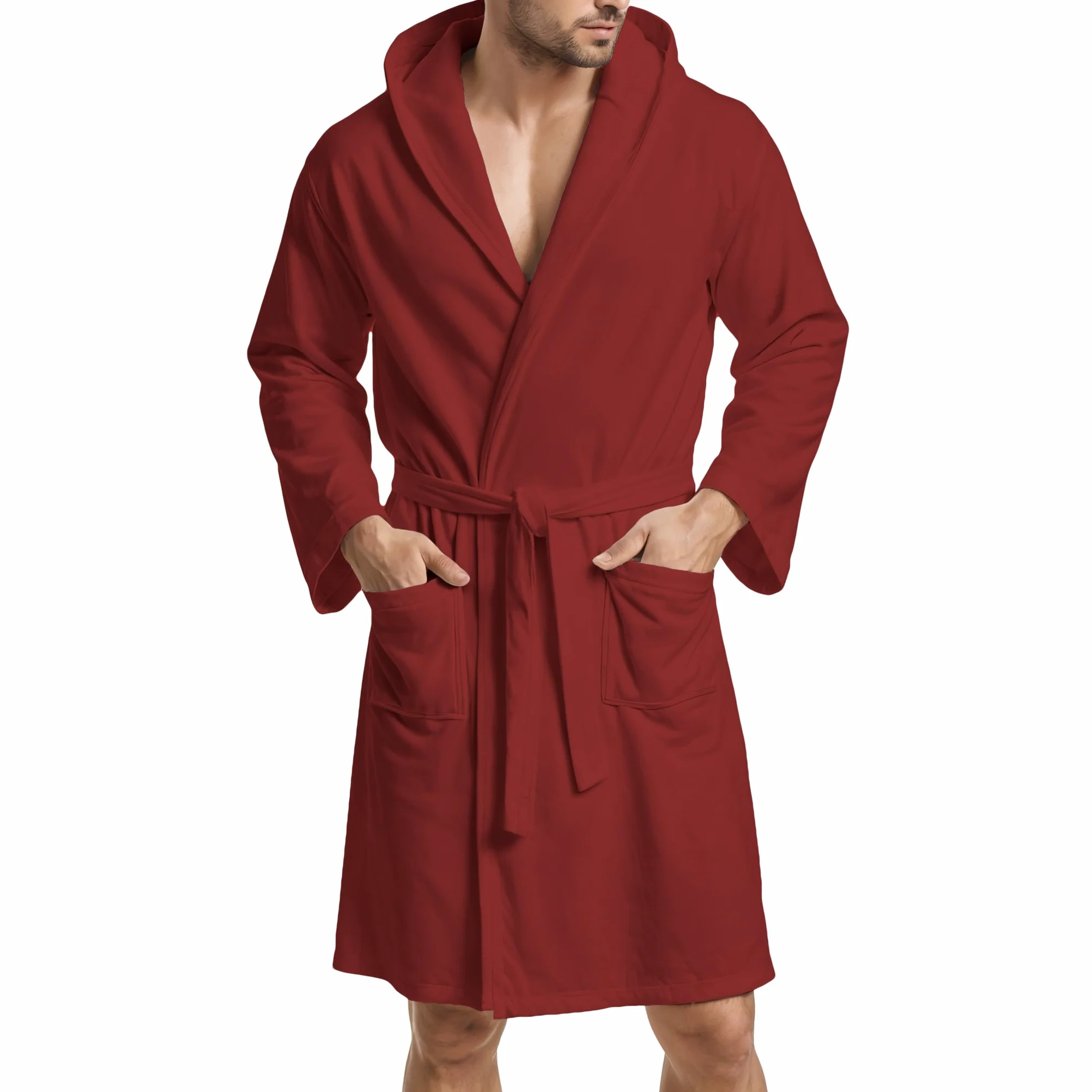 PETTI Artigiani Italiani Szlafrok z Mikrofibry Męski Damski z Kapturem, Kieszeniami, Paskiem, Unisex Szybkoschnący na Siłownię, Basen, Plażę, Spa, Bordowy, L