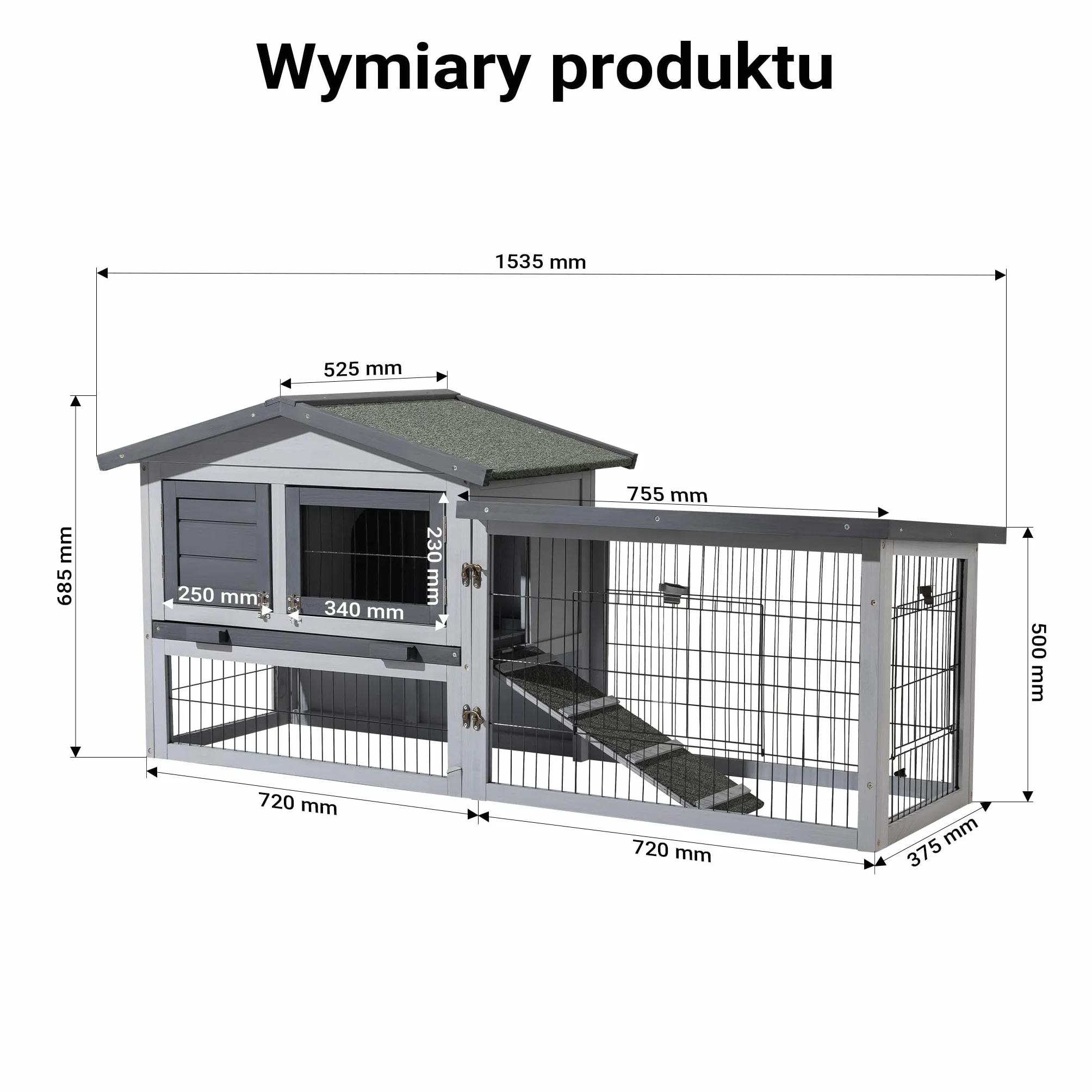 Kurnik Wiltec 1535 x 525 x 685 mm jasnoszary z wolnym wybiegiem i grzędą wykonany z drewna, kurnik z wiatą, siatką i tacą na odchody ocynkowany