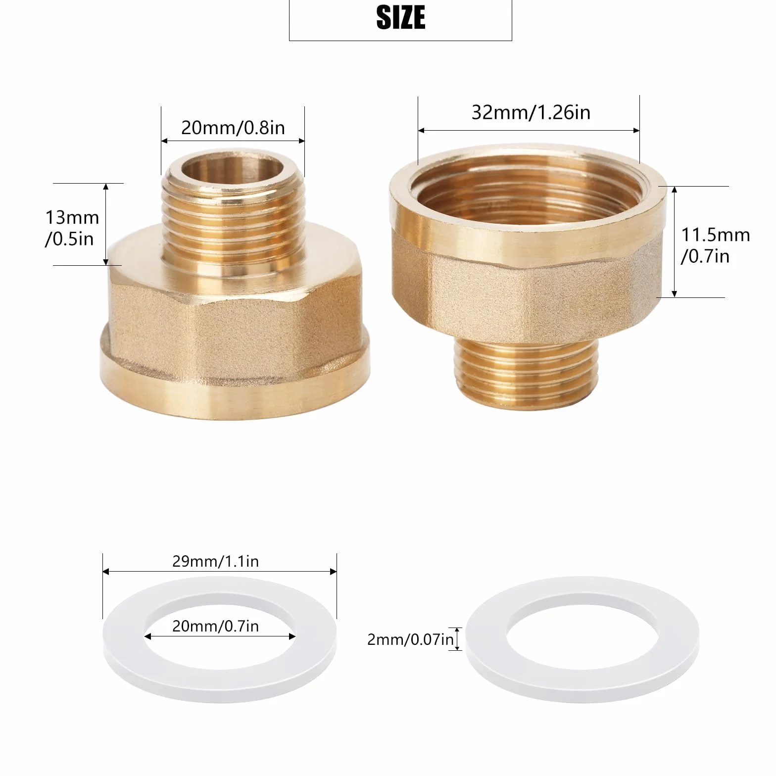 Adapter redukcyjny z mosiądzu AG/IG 1/2" męski do 1" gwint żeński | 1" FeMale to 1/2" męski gwint | Durable Pipe Connection Converter with Rubber Seal for Water/Gas/Liquid Systems