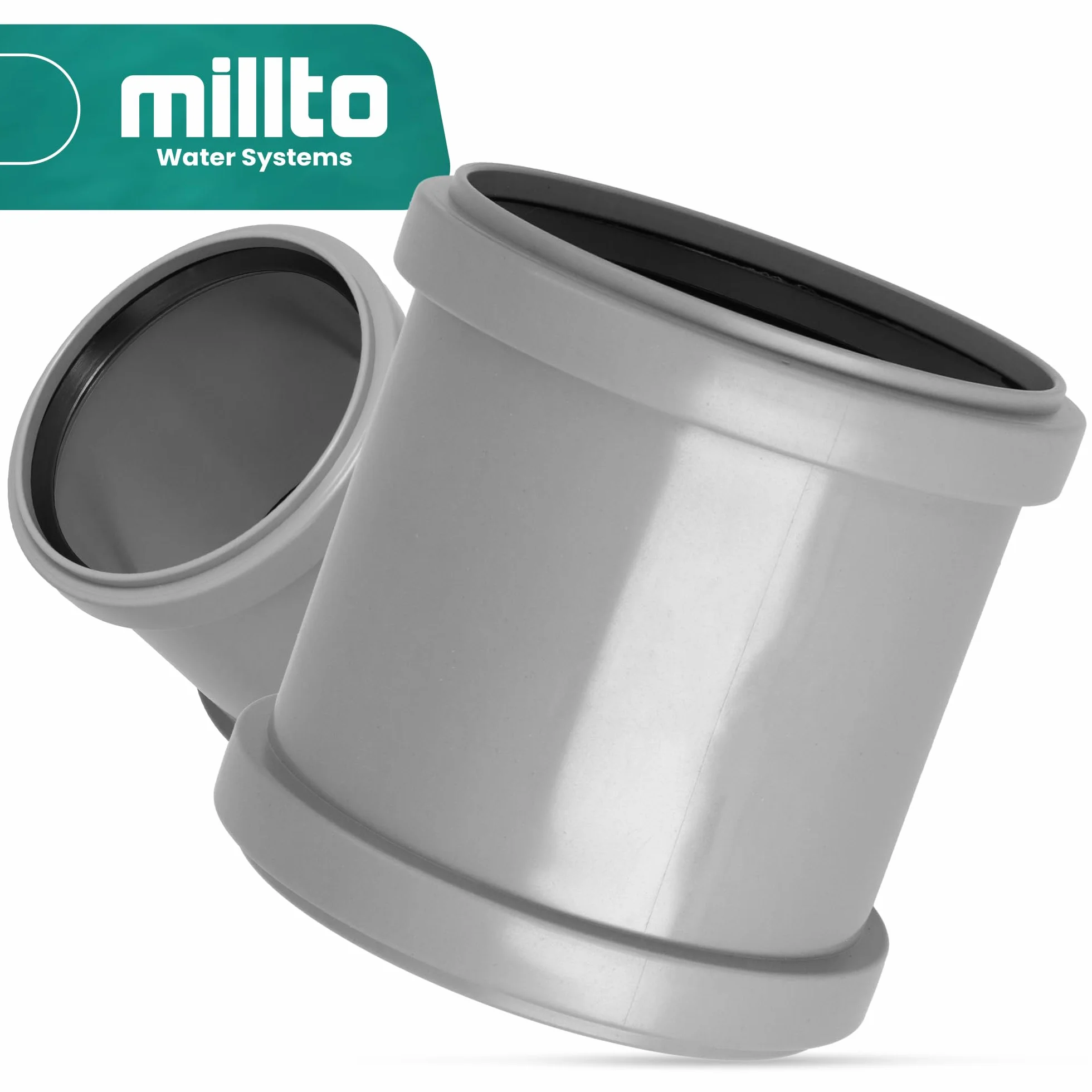 Millto Mufa rura kanalizacyjna 110 x 110 mm, szara, PP, połączenie, połączenie, system rur kanalizacyjnych, odporność chemiczna, z 2 gumowymi pierścieniami uszczelniającymi