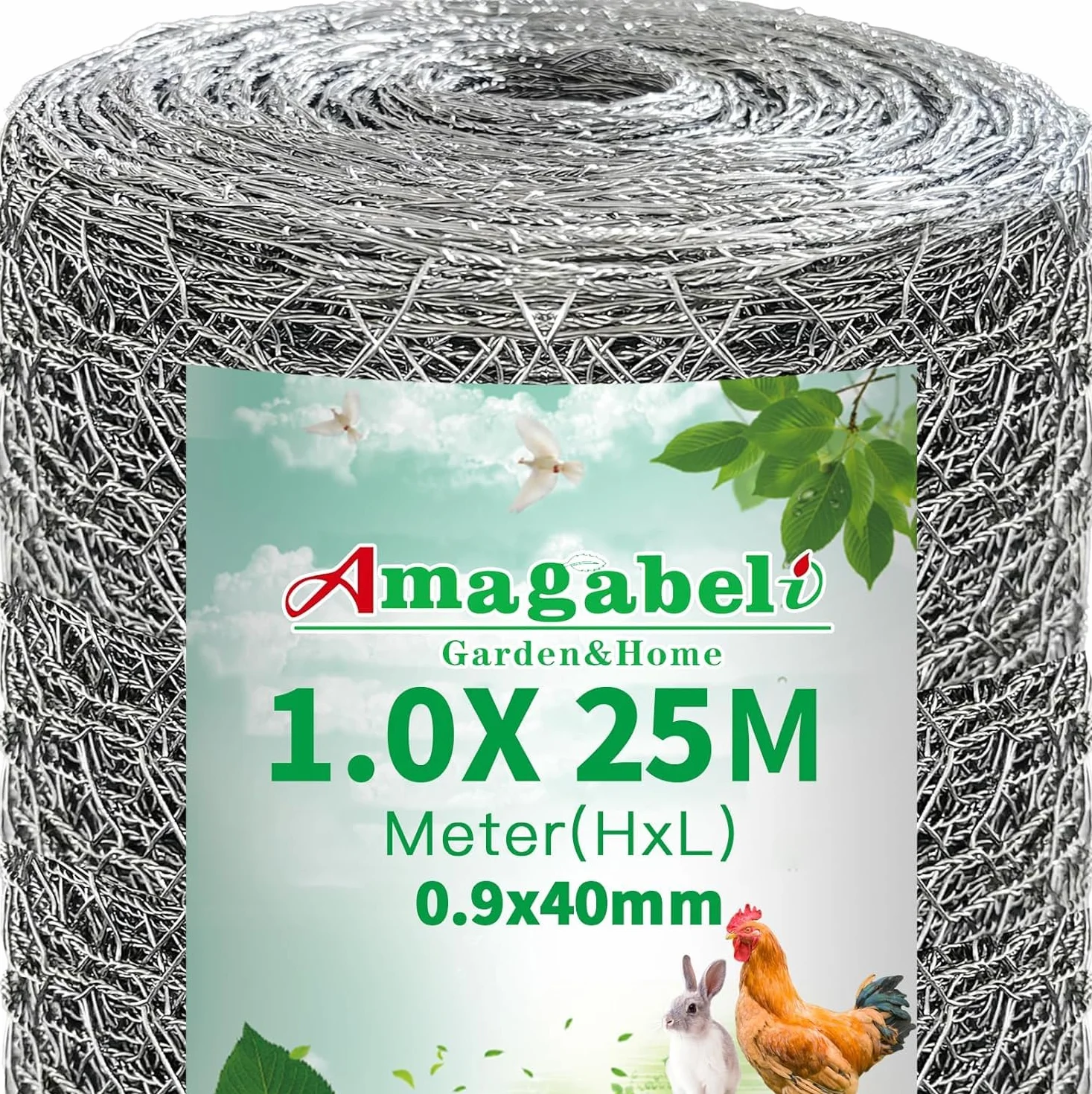 Amagabeli Garden Home 1 m x 25 m ocynkowana sześciokątna siatka druciana płot gorący drut z kurczaka 40 mm siatka 0,9 mm średnica siatka drobiowa królik pies sprzęt tkanina obudowa dla zwierząt DA135