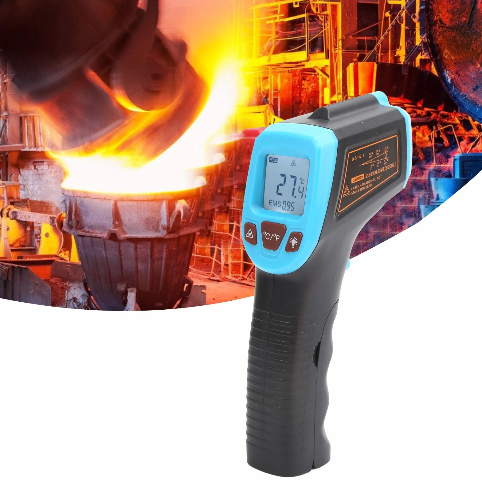 Bezdotykowy cyfrowy termometr na podczerwień Pistolet termiczny Gm320S Ręczny pistolet termiczny z wyświetlaczem LCD -50 600 do 600 (niebieski), termometr na podczerwień i