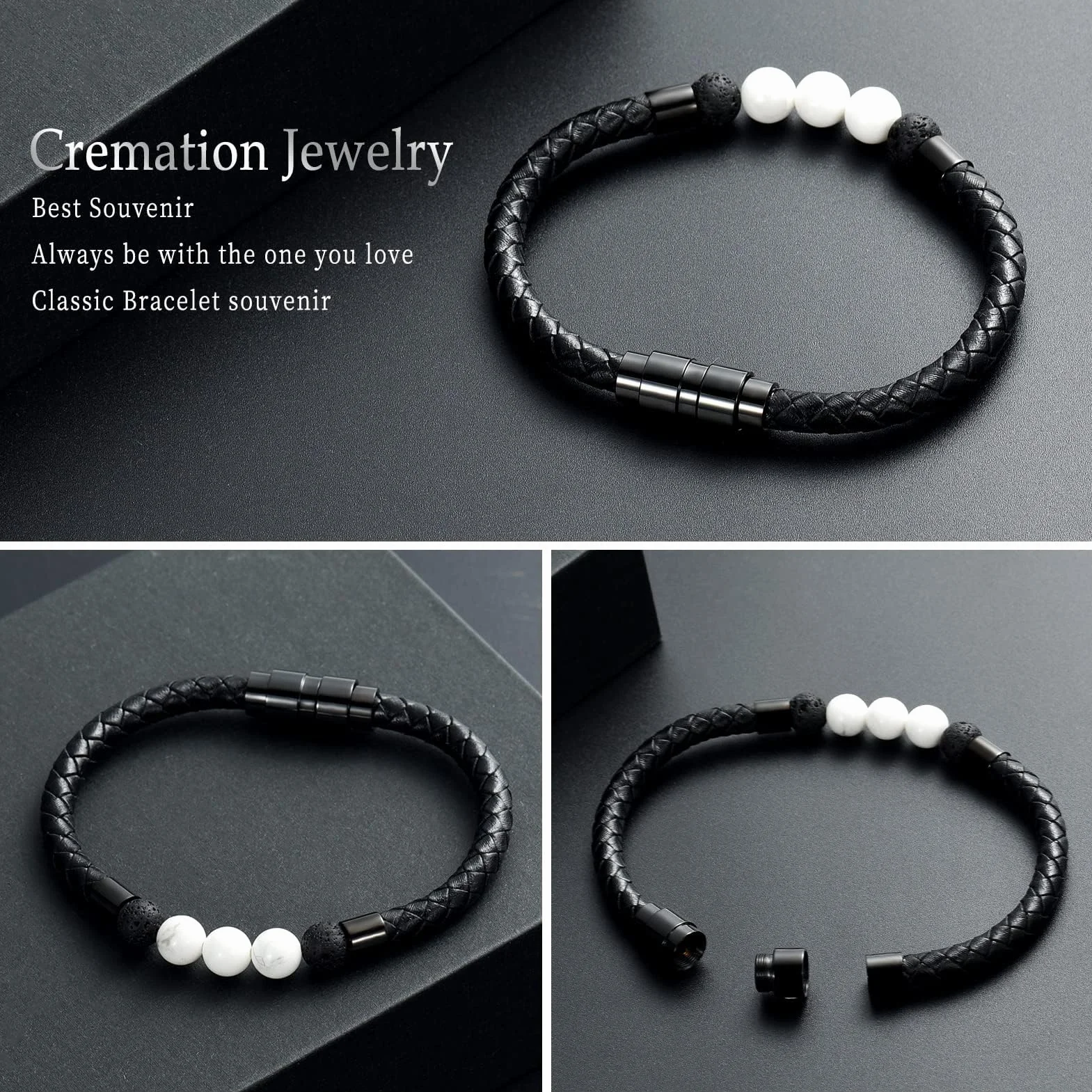 memorial jewelry Urny bransoletka na popiół - kremacja biżuteria z kamienia lawowego urna bransoletka na prochy dla kobiet mężczyzn czakra uzdrawiająca równowaga prawdziwa skóra pamiątkowe bransoletki