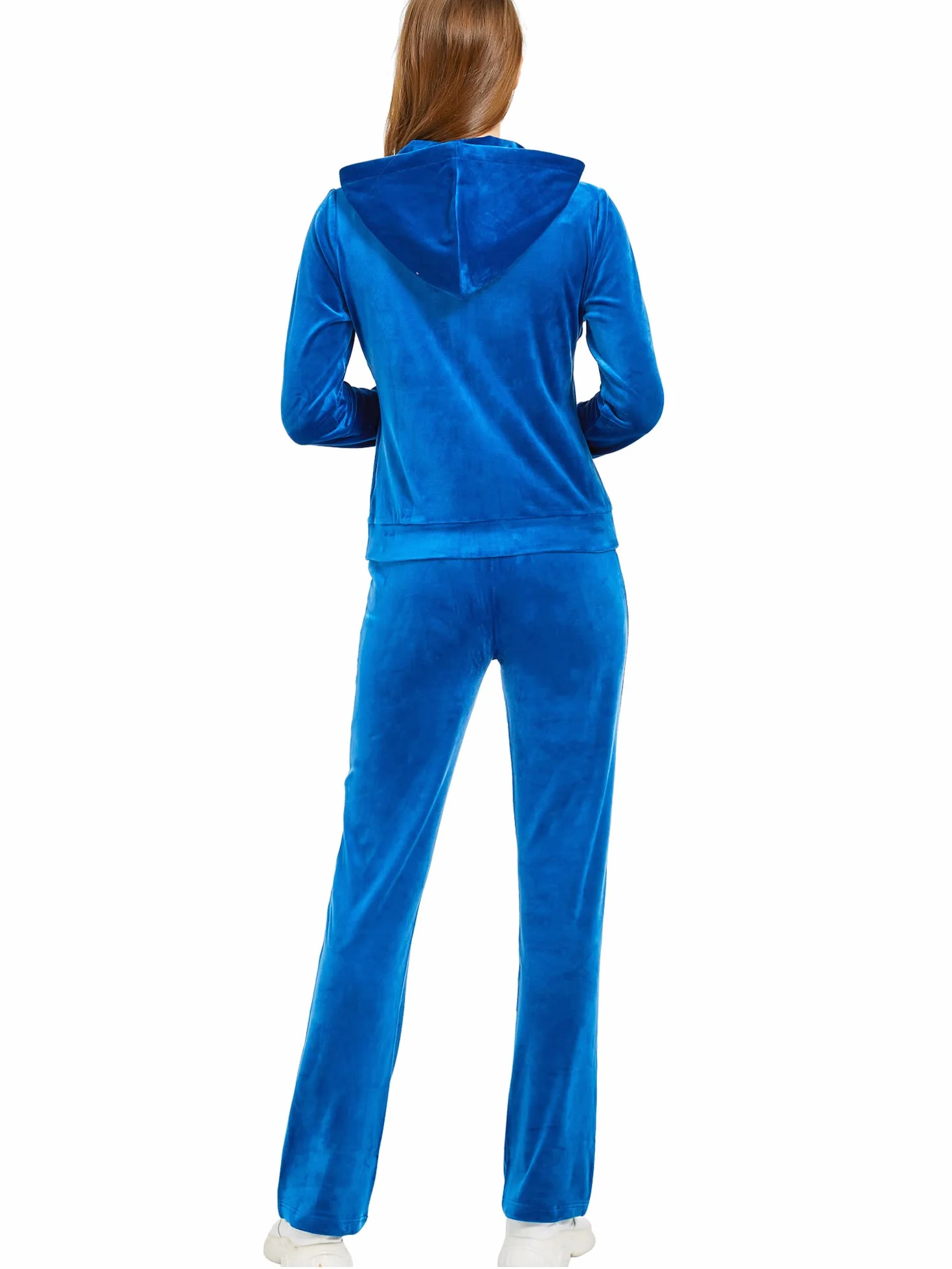 Woolicity Damski welurowy dres sportowy 2-częściowy zamek bluza z kapturem spodnie