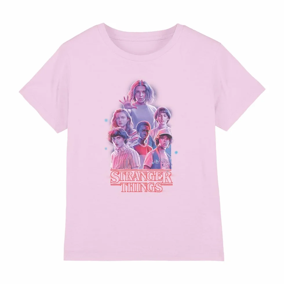 Stranger Things Koszulka Dziewczynki Stranger Things Pink Glow Group Girls T Shirt