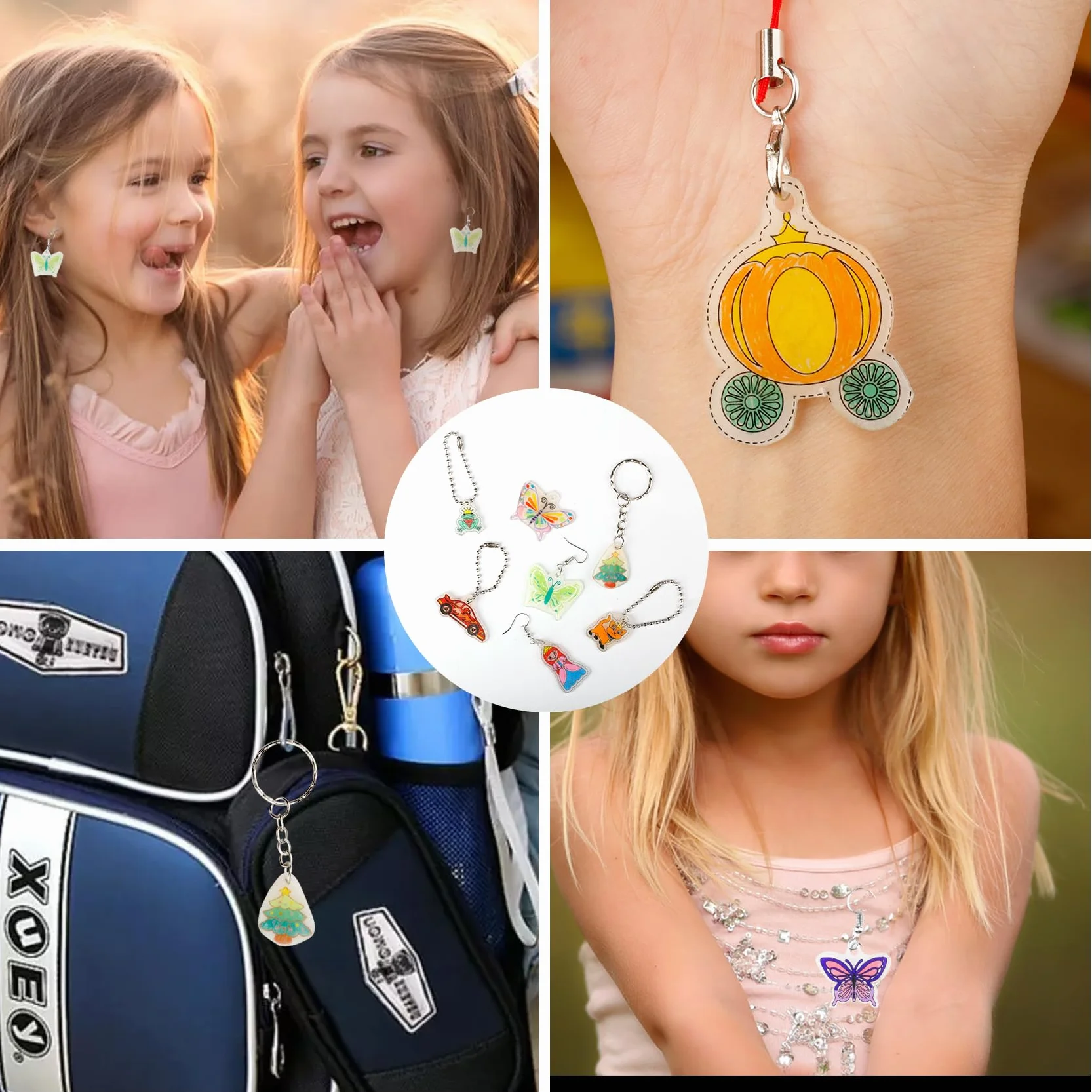 WECUTE folia termokurczliwa, zestawy DIY folia termokurczliwa, w tym zestaw folii termokurczliwej A4, brelok, klamra, ołówek, dziurkacz, do rękodzieła dla dzieci