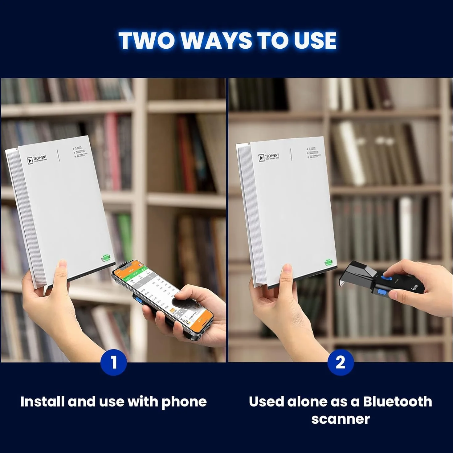 Eyoyo Skaner kodów kreskowych Bluetooth 2D, czytnik kodów kreskowych do telefonu z tyłu klipsa, bezprzewodowy skaner kodów QR 1D z baterią 1600 mAh współpracuje z systemem Android, iOS, iPhone