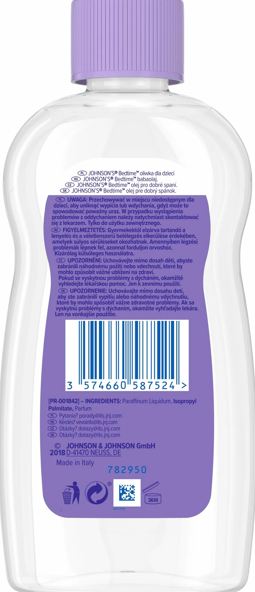 Johnson's Bedtime oliwka dla dzieci na dobranoc 200 ml Oliwka dla dzieci na dobranoc przeznaczona do pielęgnacji delikatnej i wrażliwej skóry dziecka.