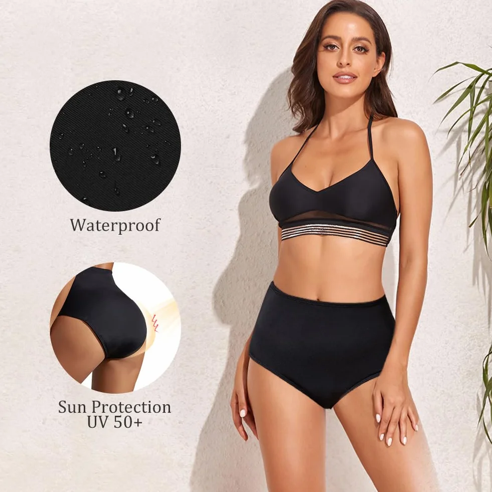 flintronic Spodnie z epoki, bikini z wysokim stanem, bielizna menstruacyjna, szczelna bielizna, spodnie kąpielowe, odpowiednie do pływania, dla dziewcząt, nastolatków, kobiet, czarne