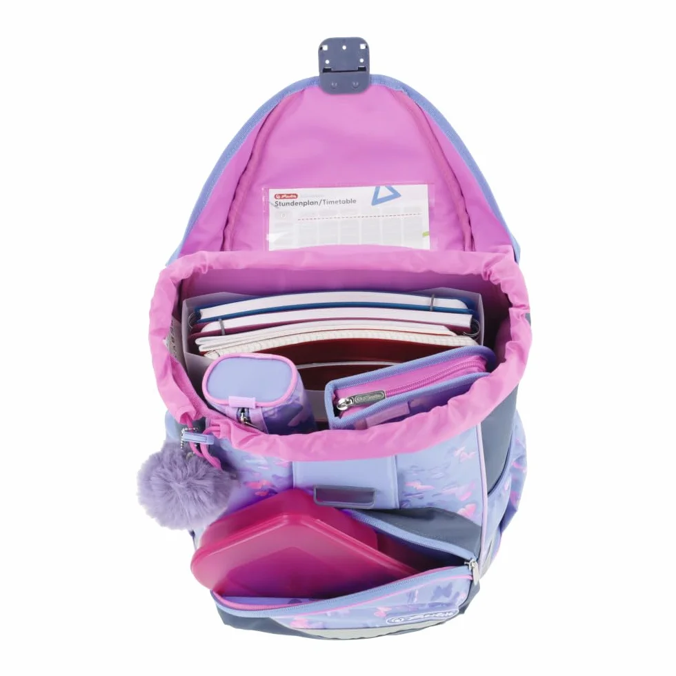 Herlitz Tornister Ultralight Dziecięc Butterfly Paradise z wyposażeniem | Plecak Szkolny jednokomorowy | Organizer Dla Ucznia Dzieci | Sztywne Plecy | Wytrzymały 15l 800g